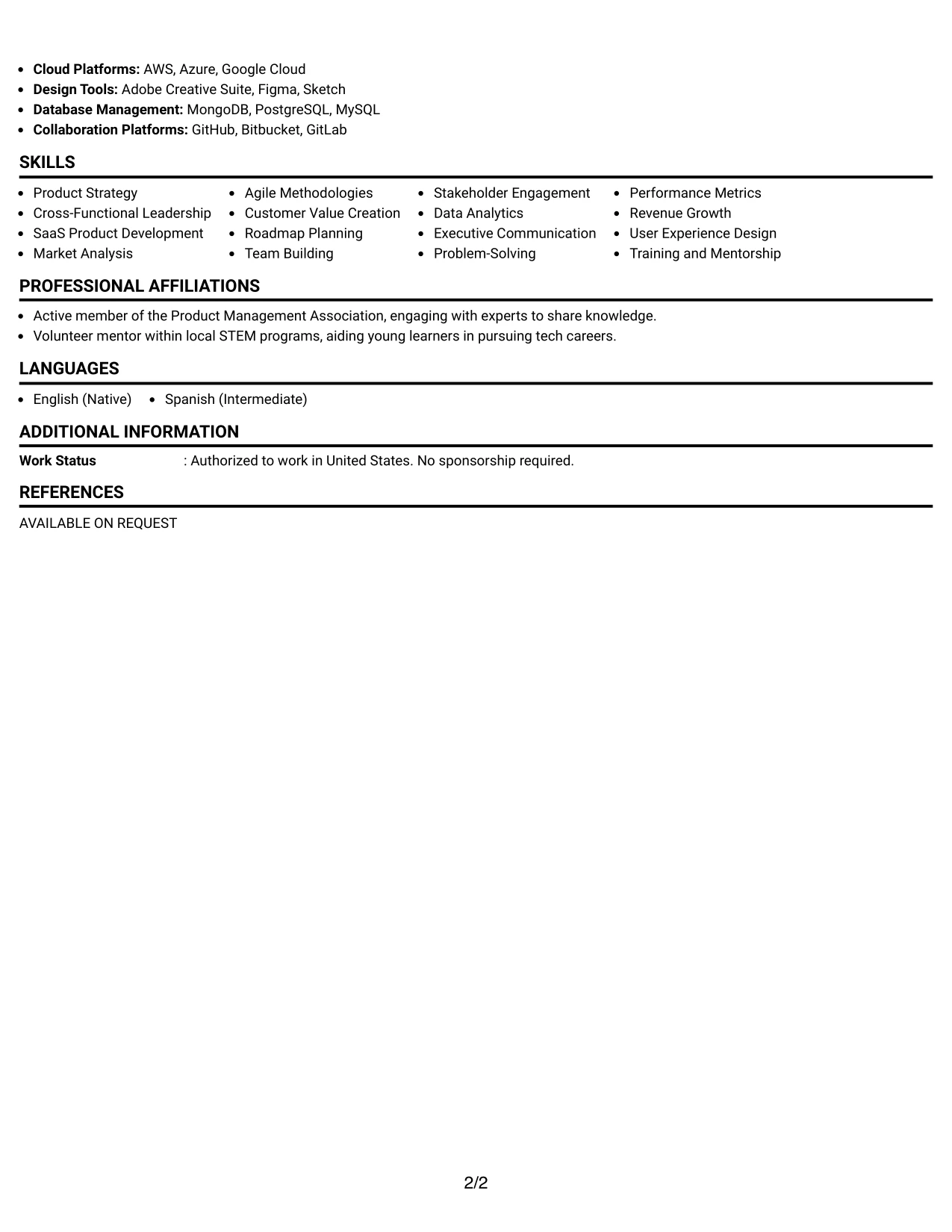 Resume Example Page 2