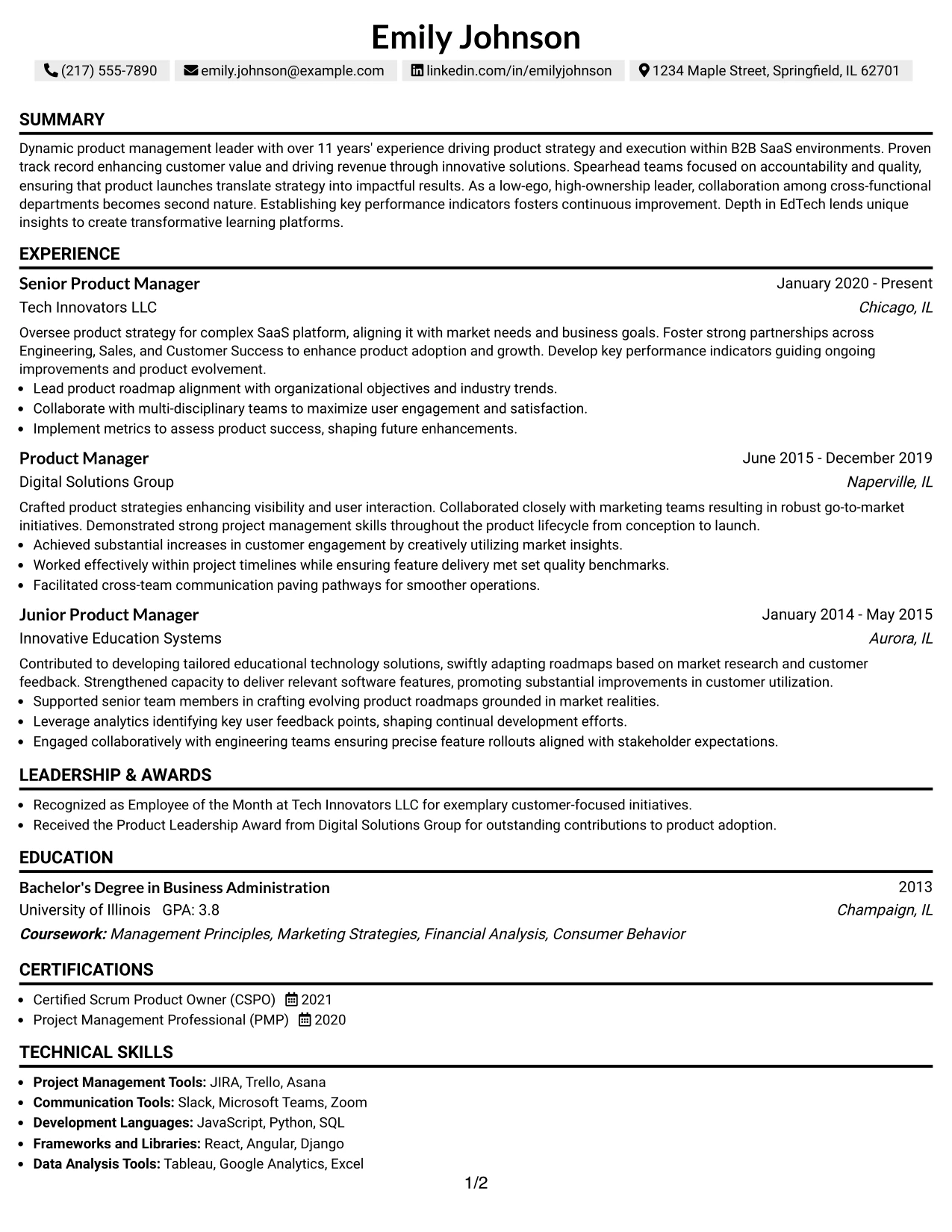Resume Example Page 1