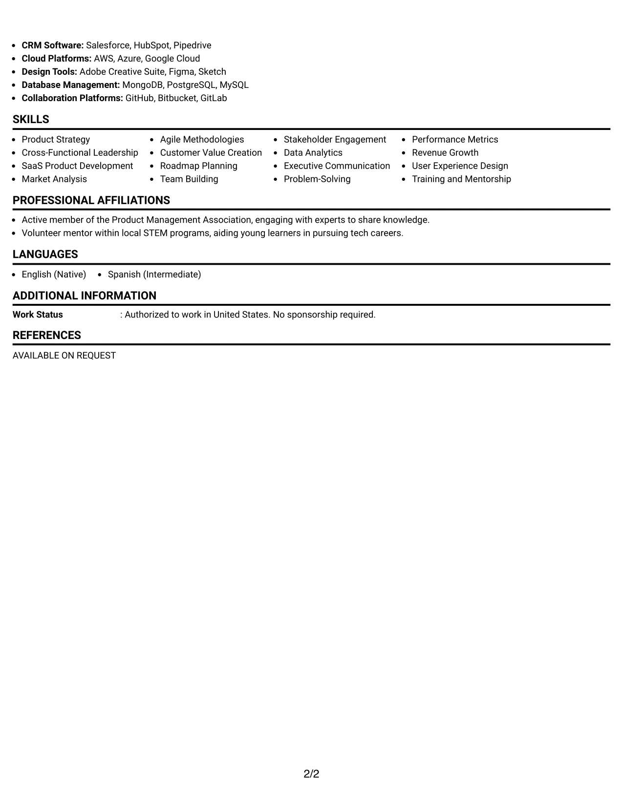Resume Example Page 2