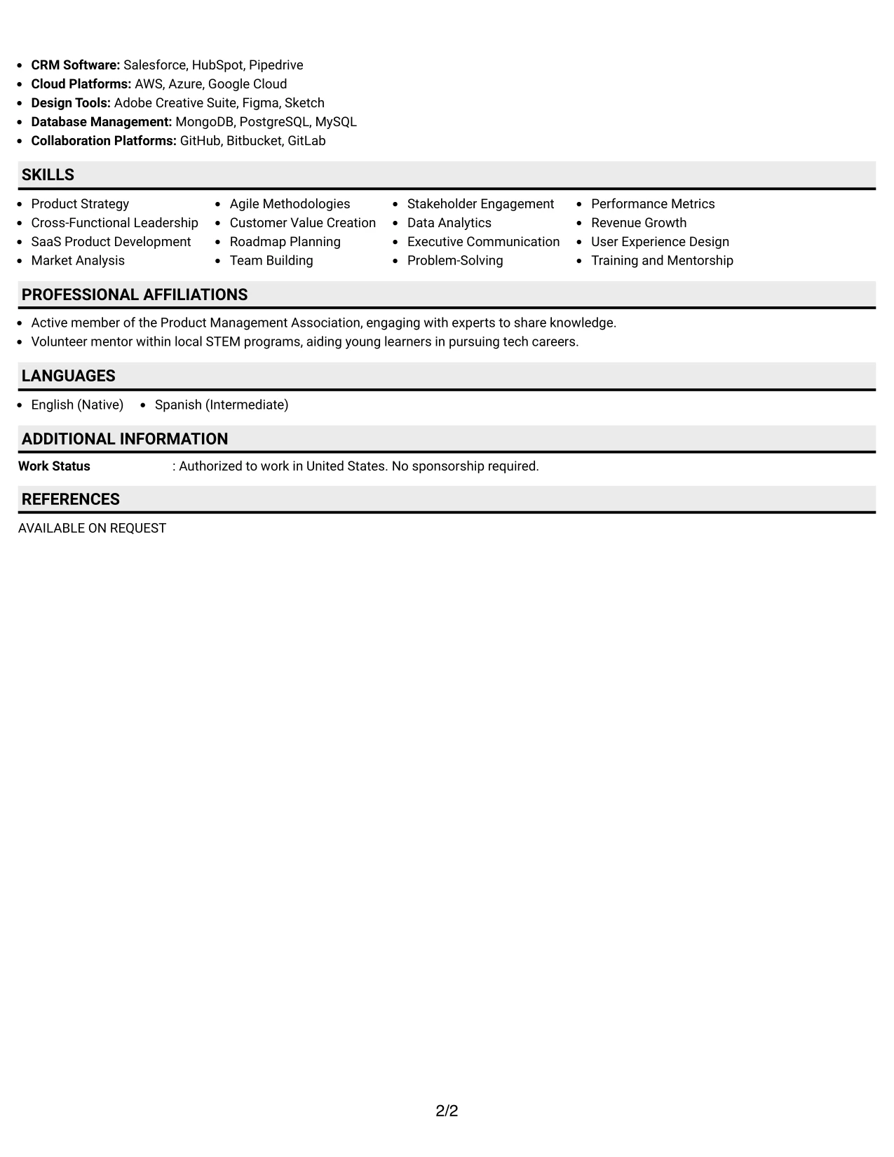 Resume Example Page 2