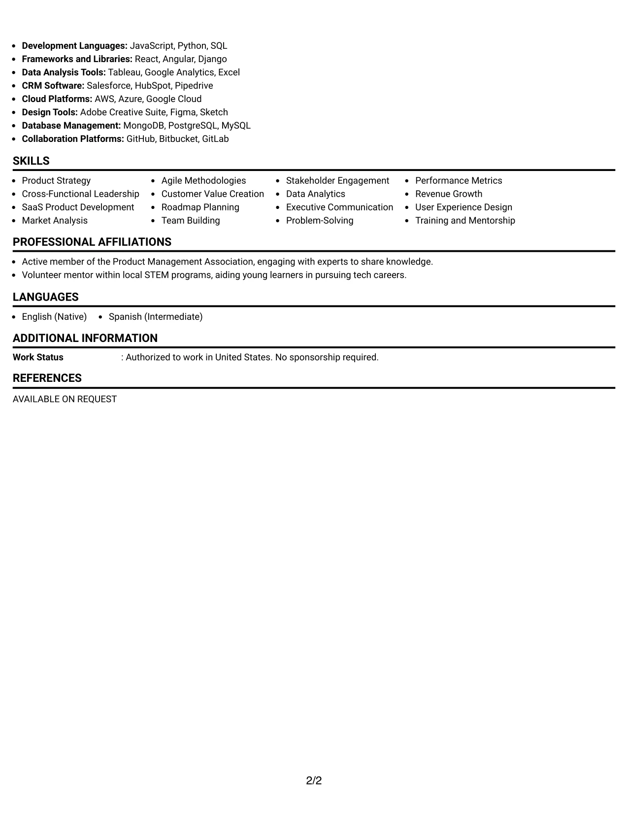 Resume Example Page 2