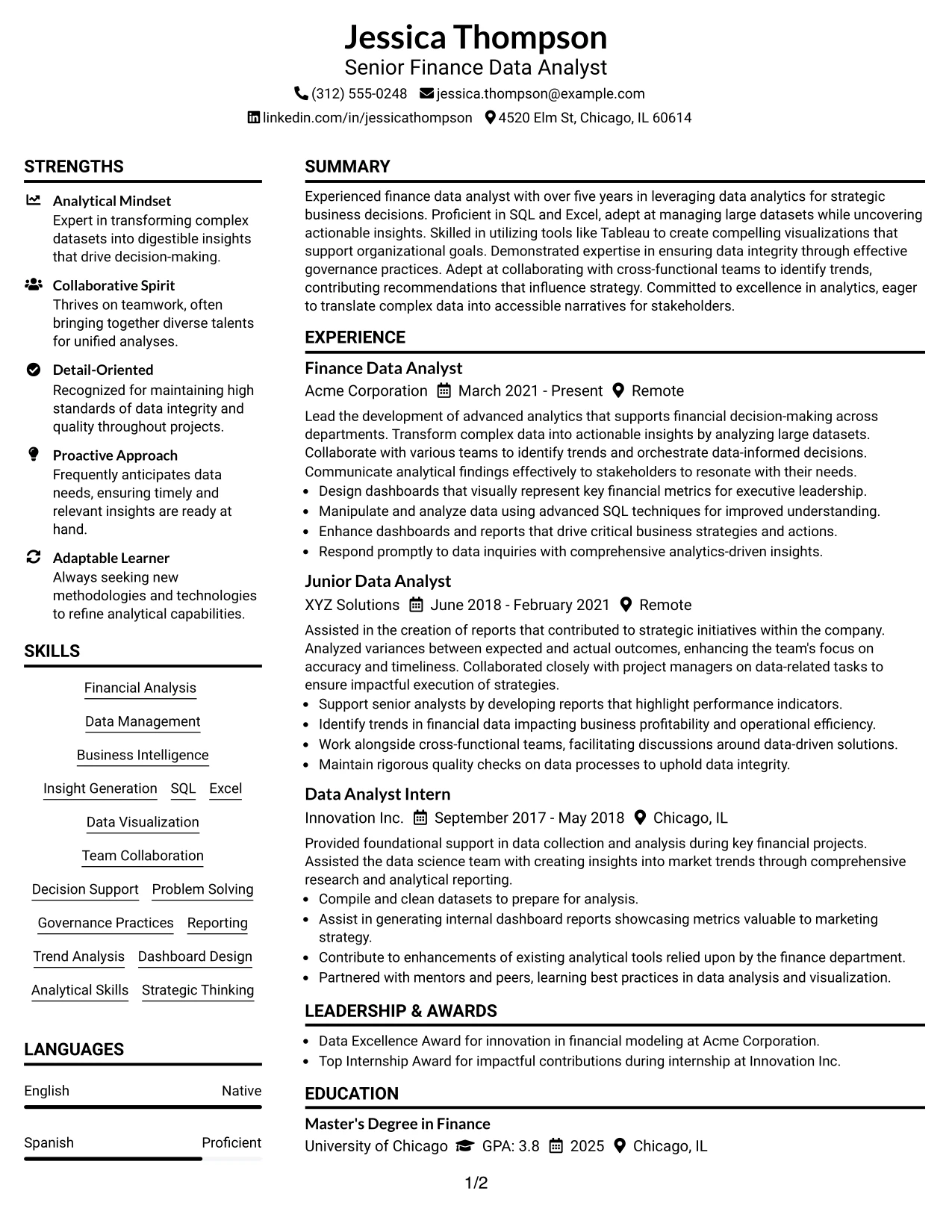 Resume Example Page 1