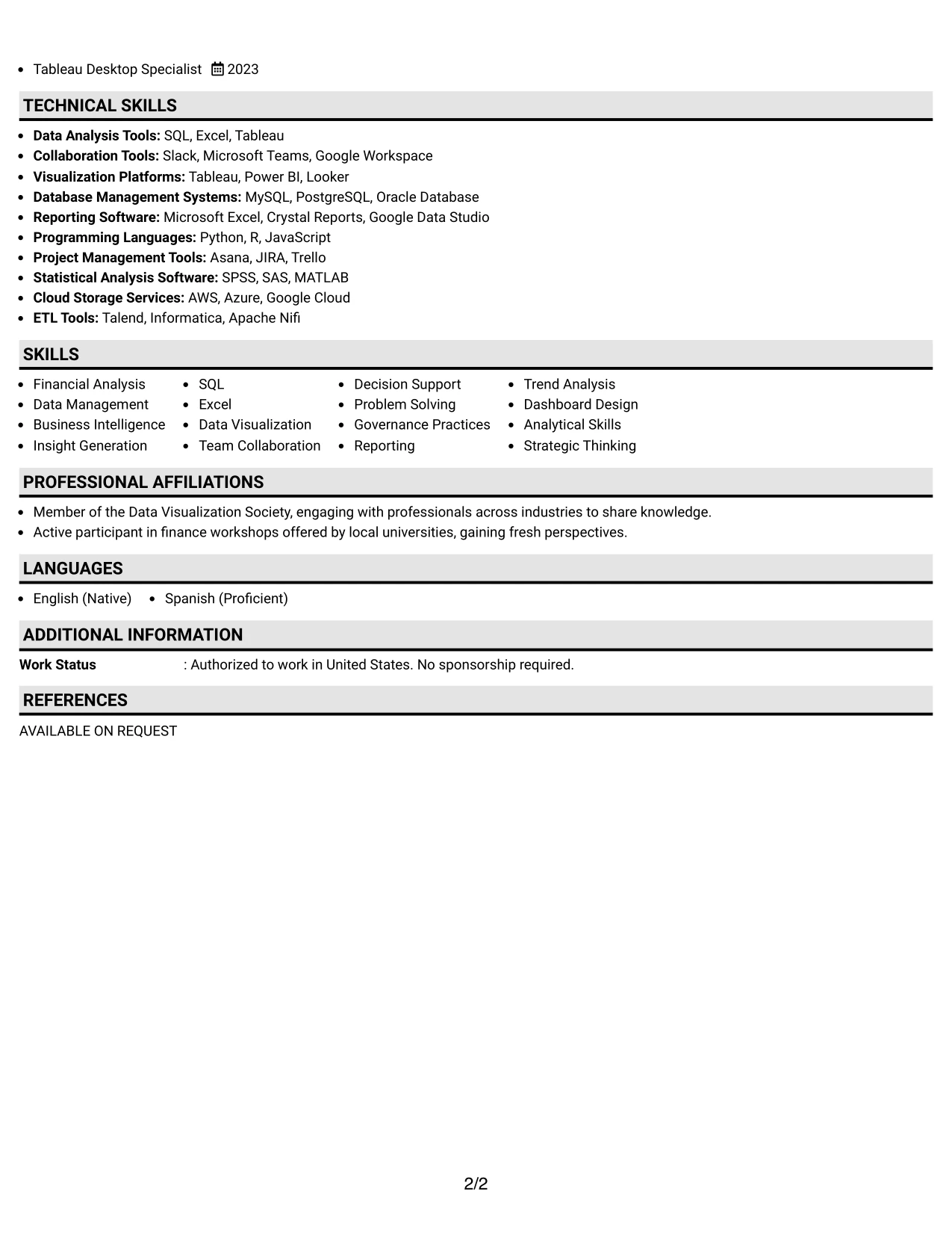 Resume Example Page 2