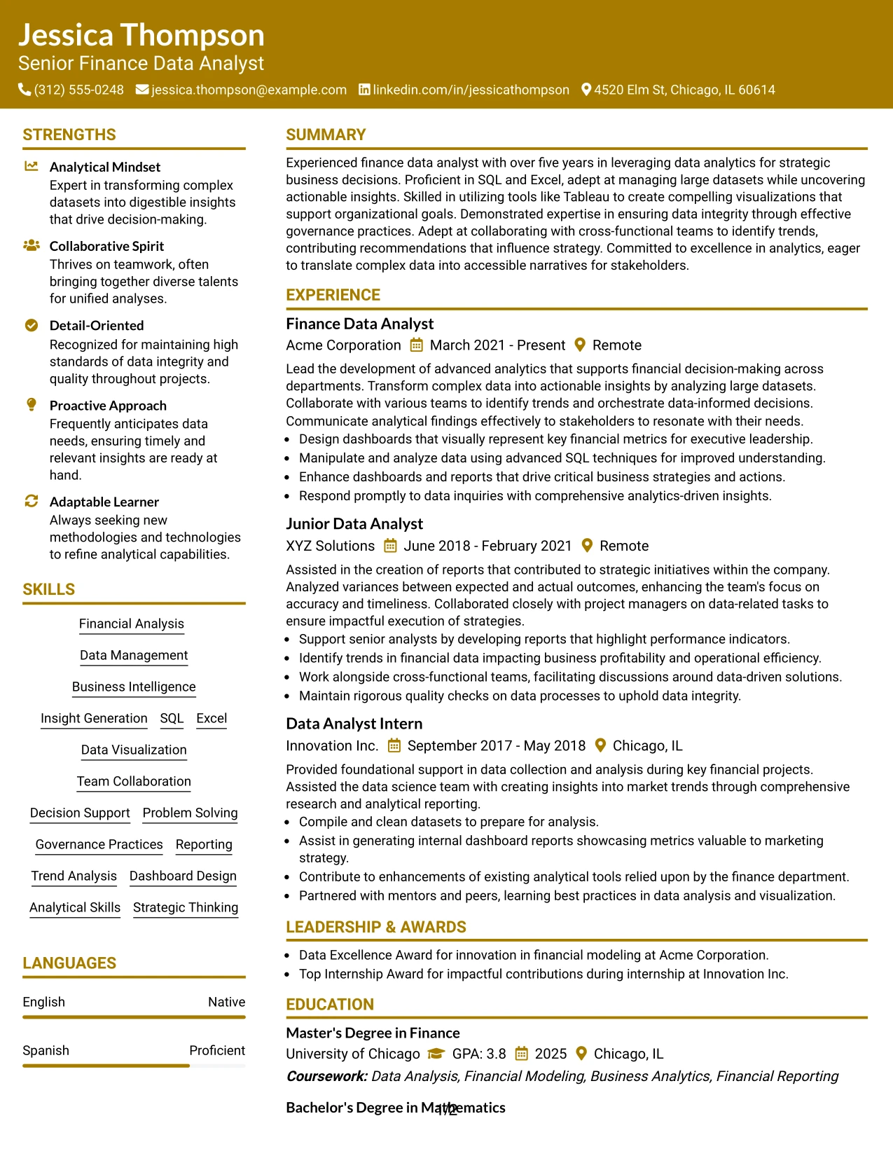 Resume Example Page 1