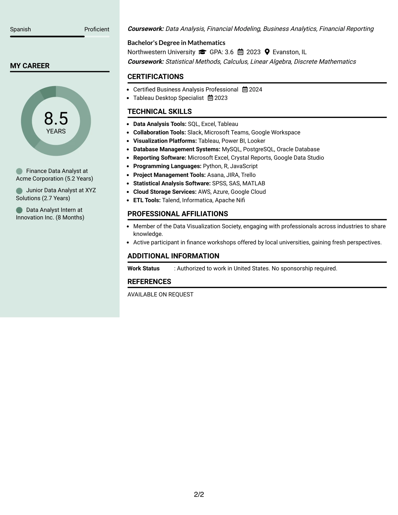 Resume Example Page 2