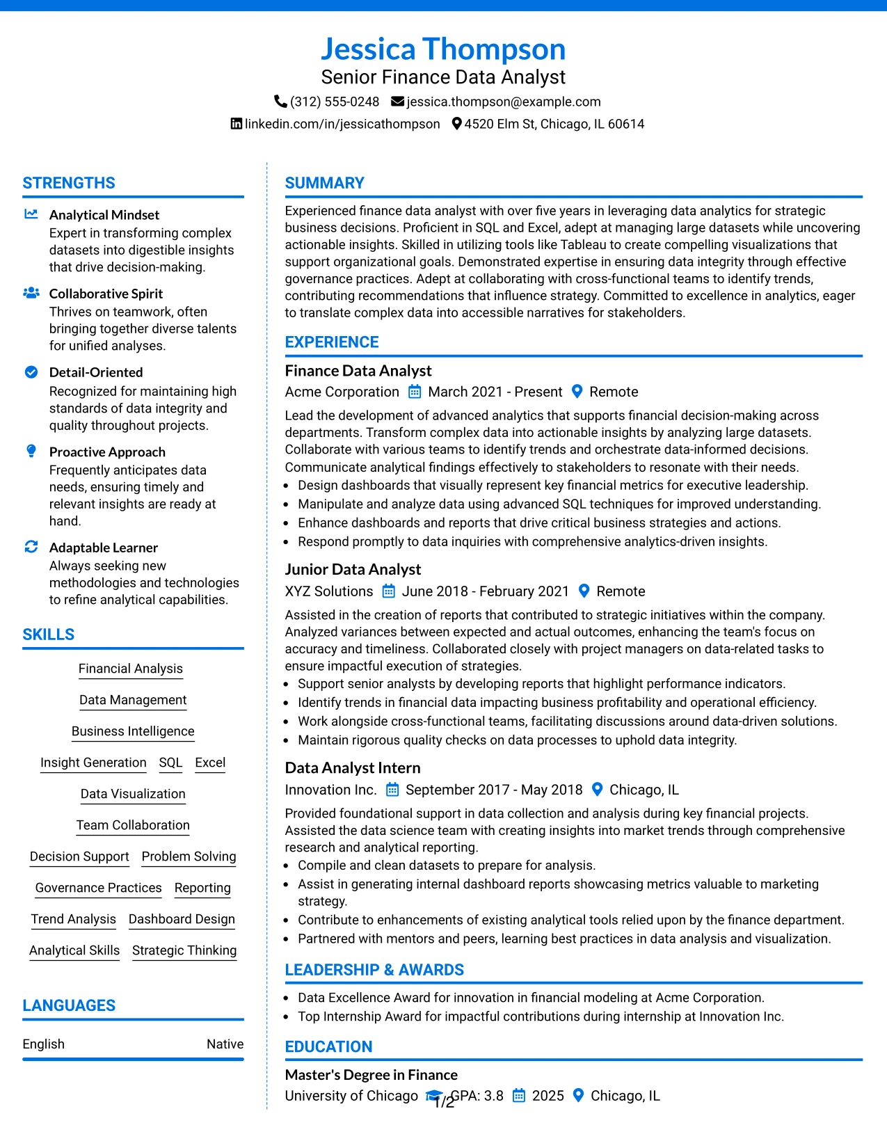 Resume Example Page 1