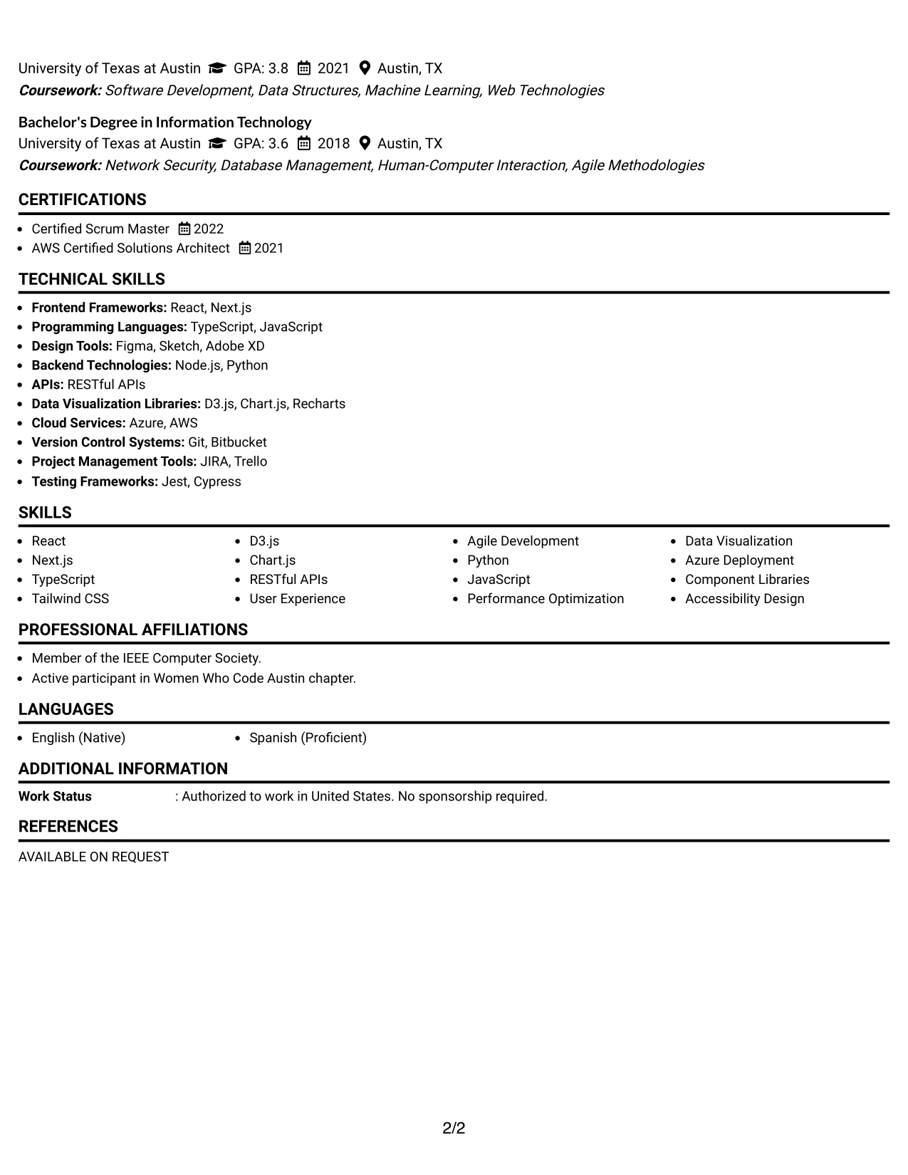 Resume Example Page 2