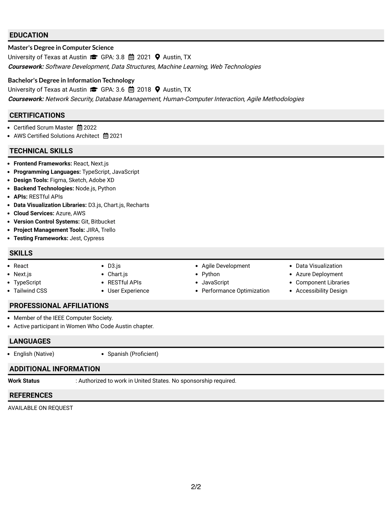 Resume Example Page 2