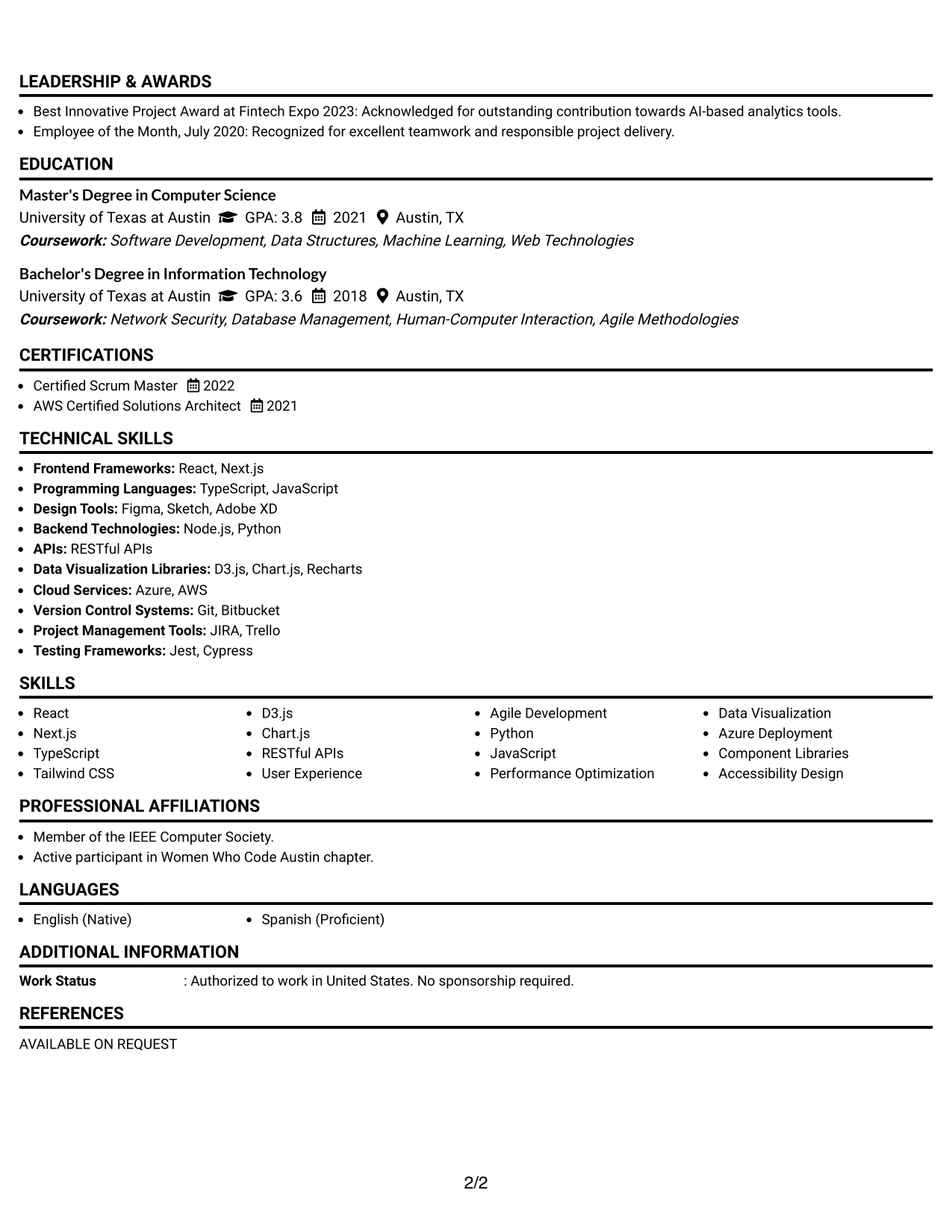 Resume Example Page 2