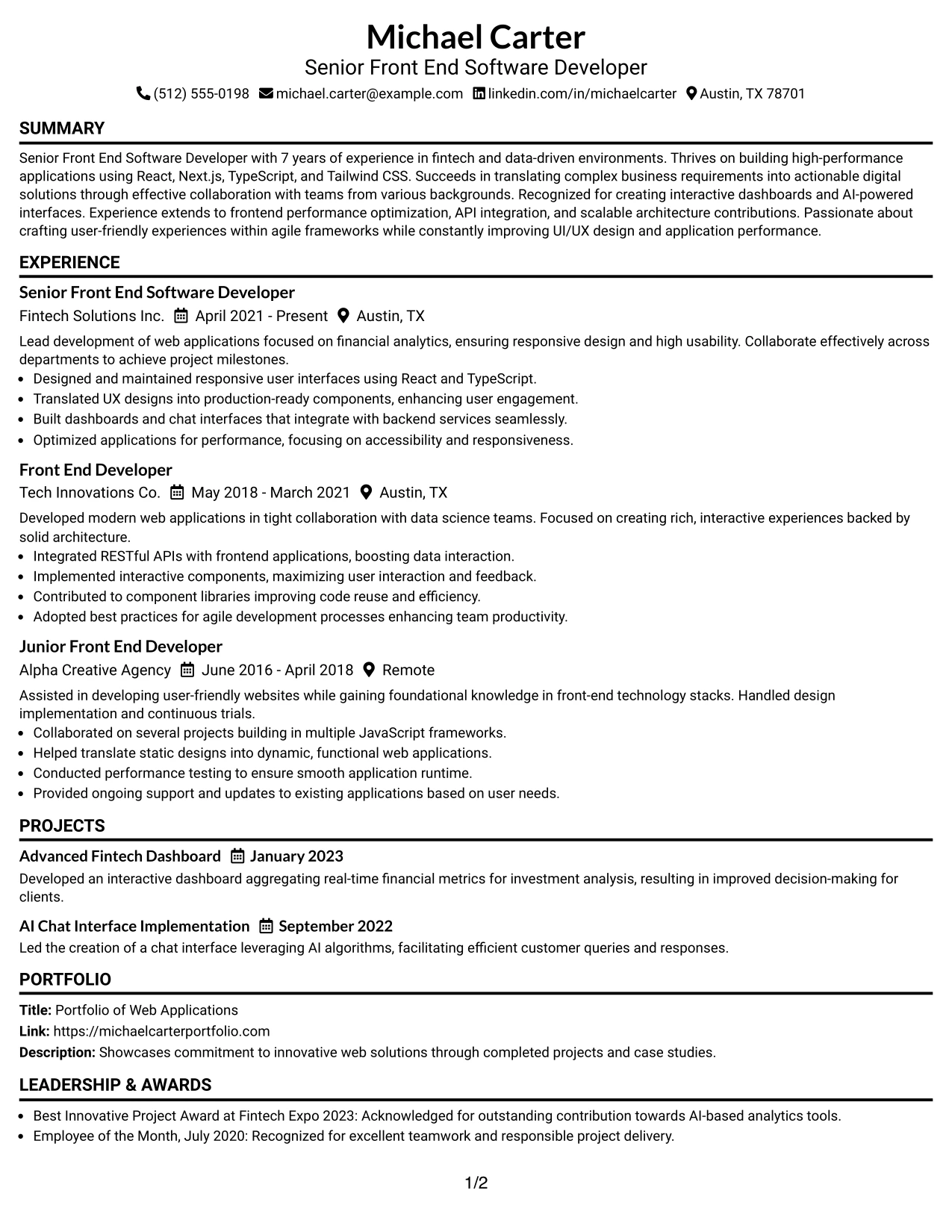 Resume Example Page 1
