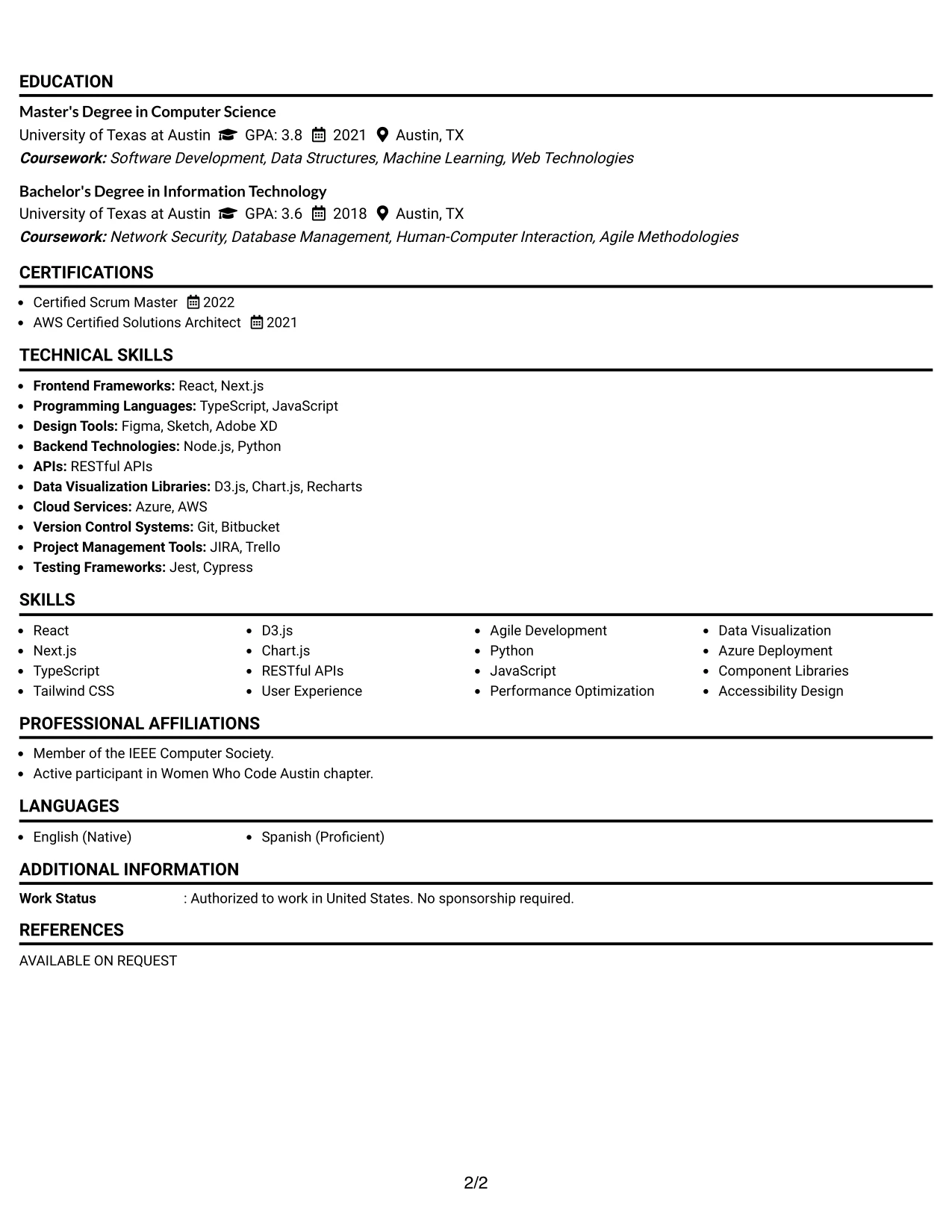 Resume Example Page 2