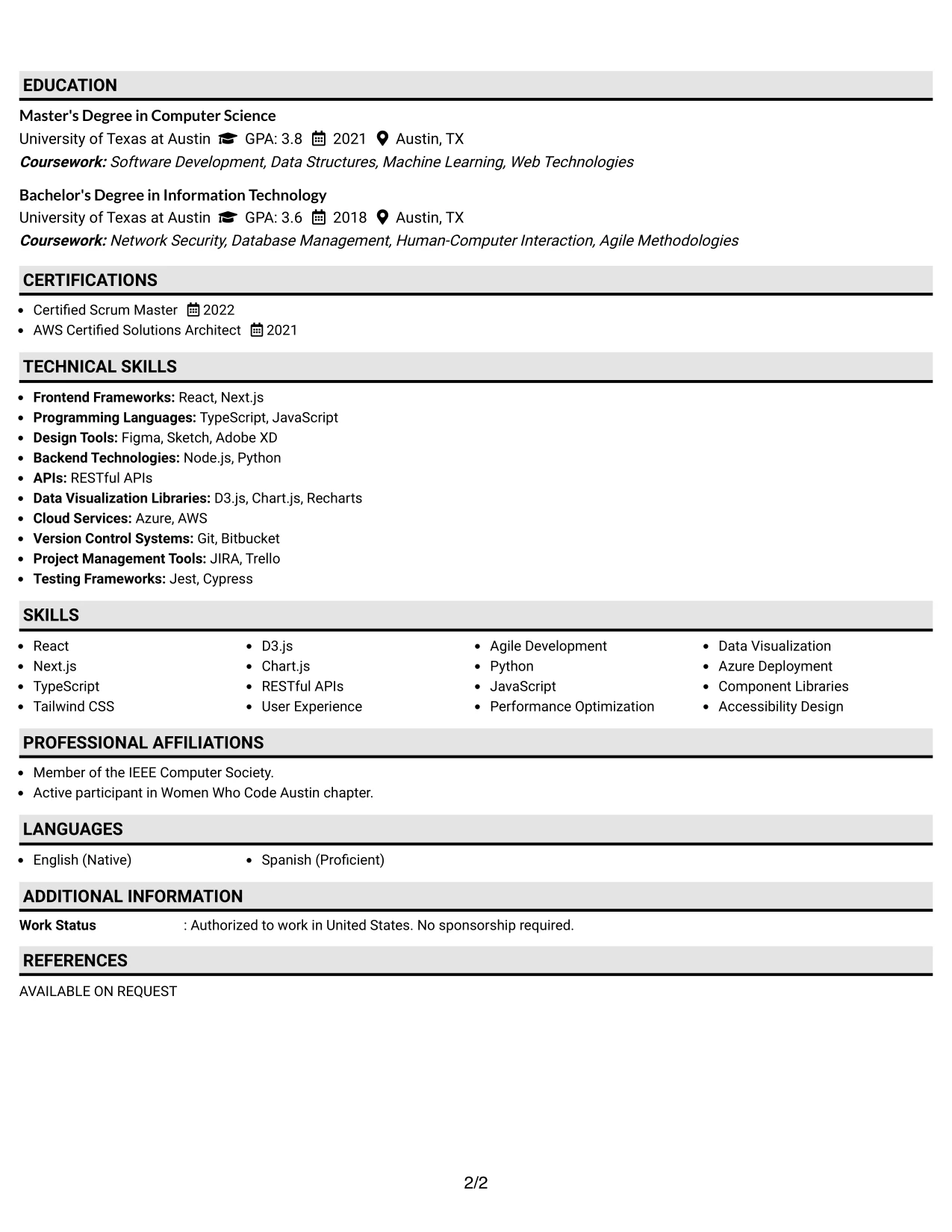 Resume Example Page 2