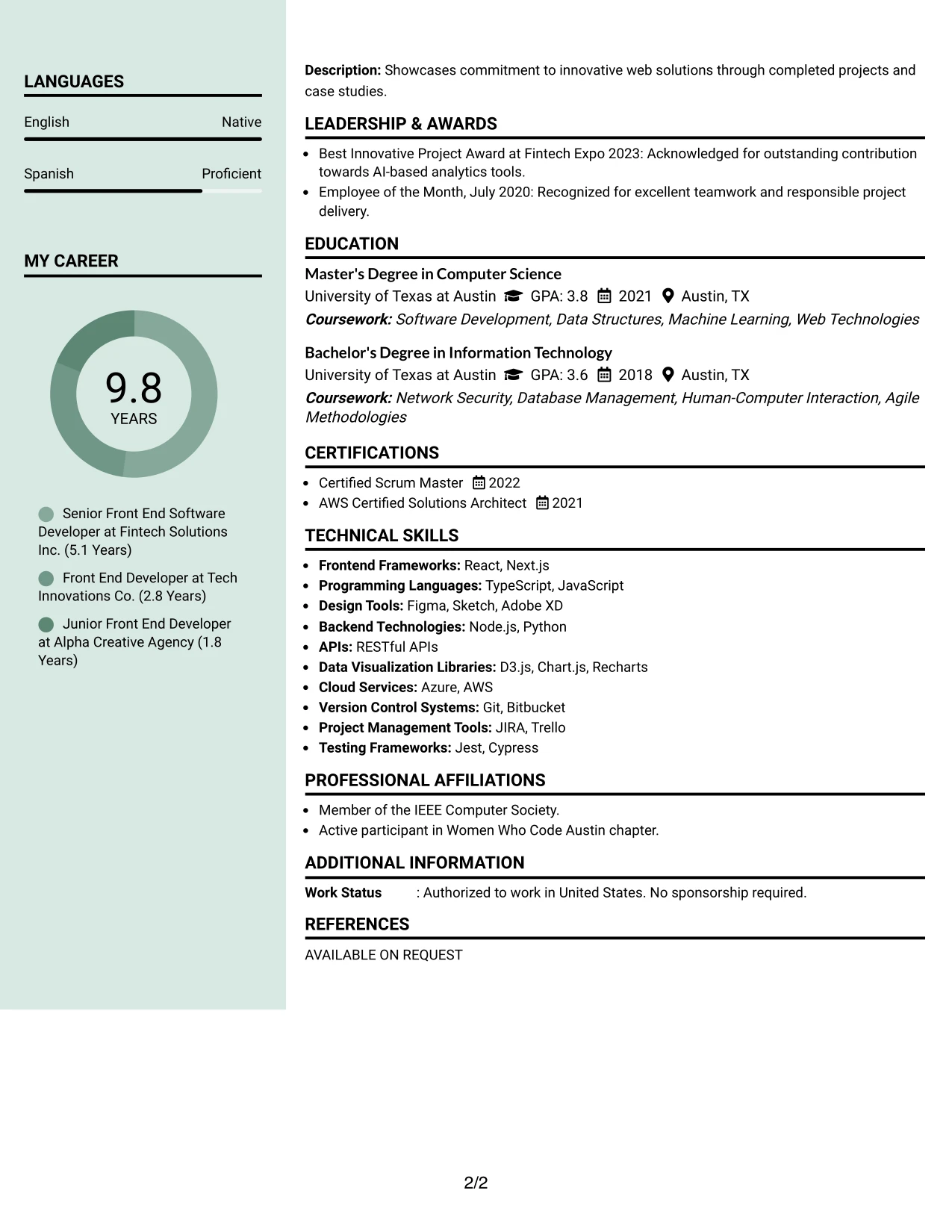 Resume Example Page 2