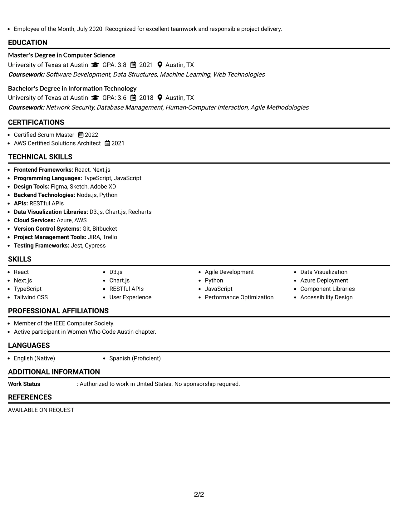 Resume Example Page 2