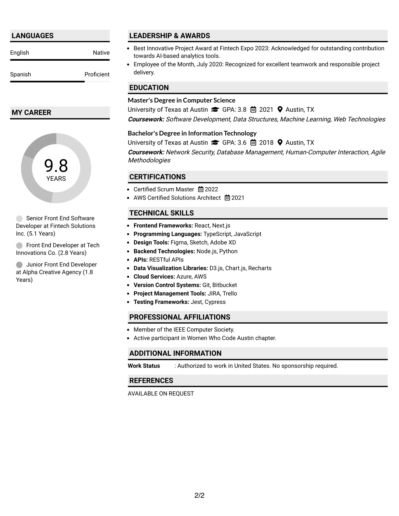 Resume Example Page 2