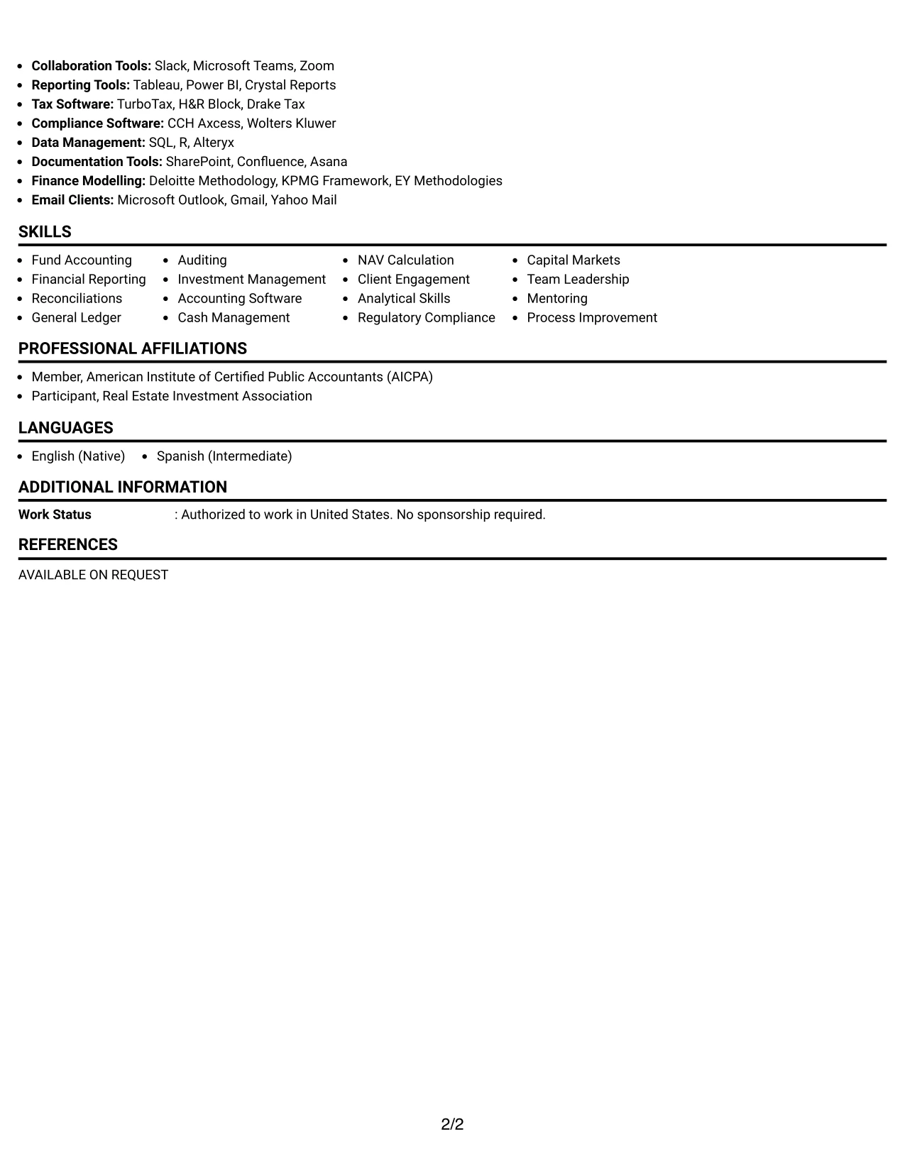 Resume Example Page 2
