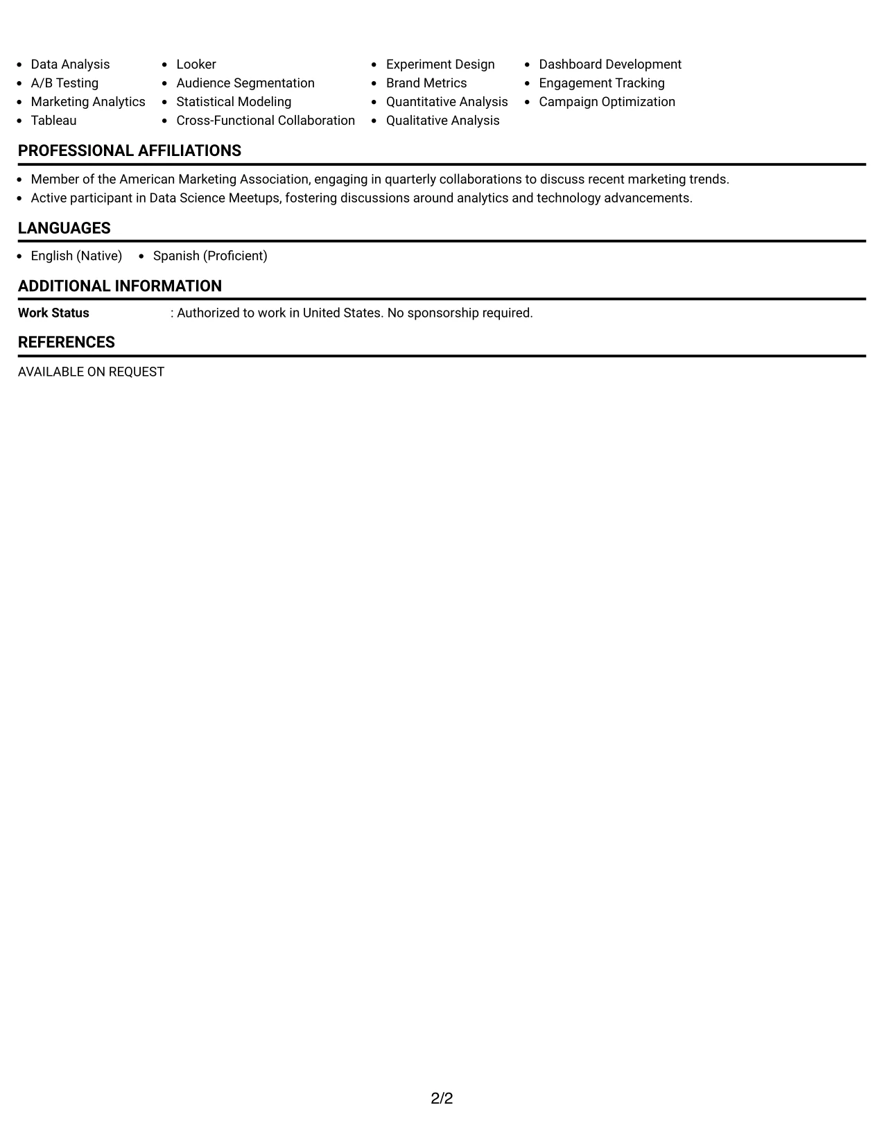 Resume Example Page 2