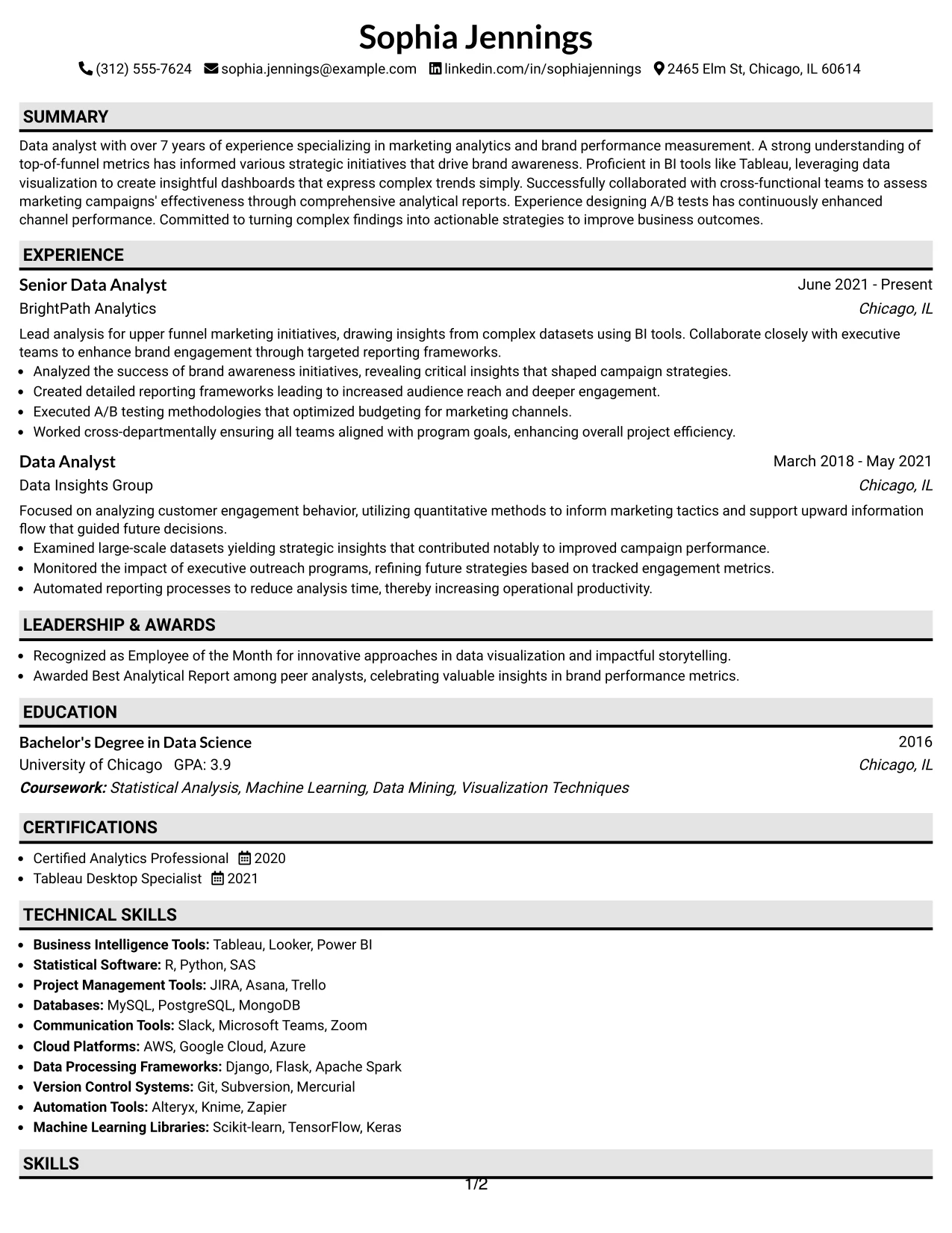Resume Example Page 1