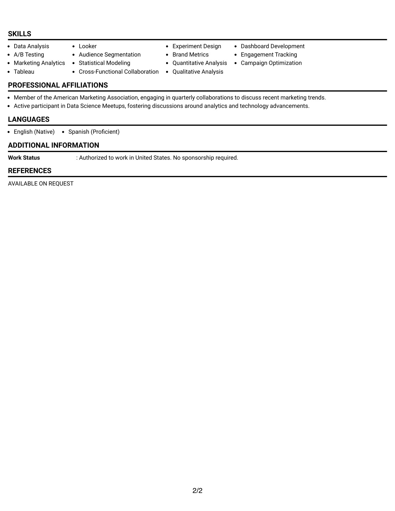 Resume Example Page 2