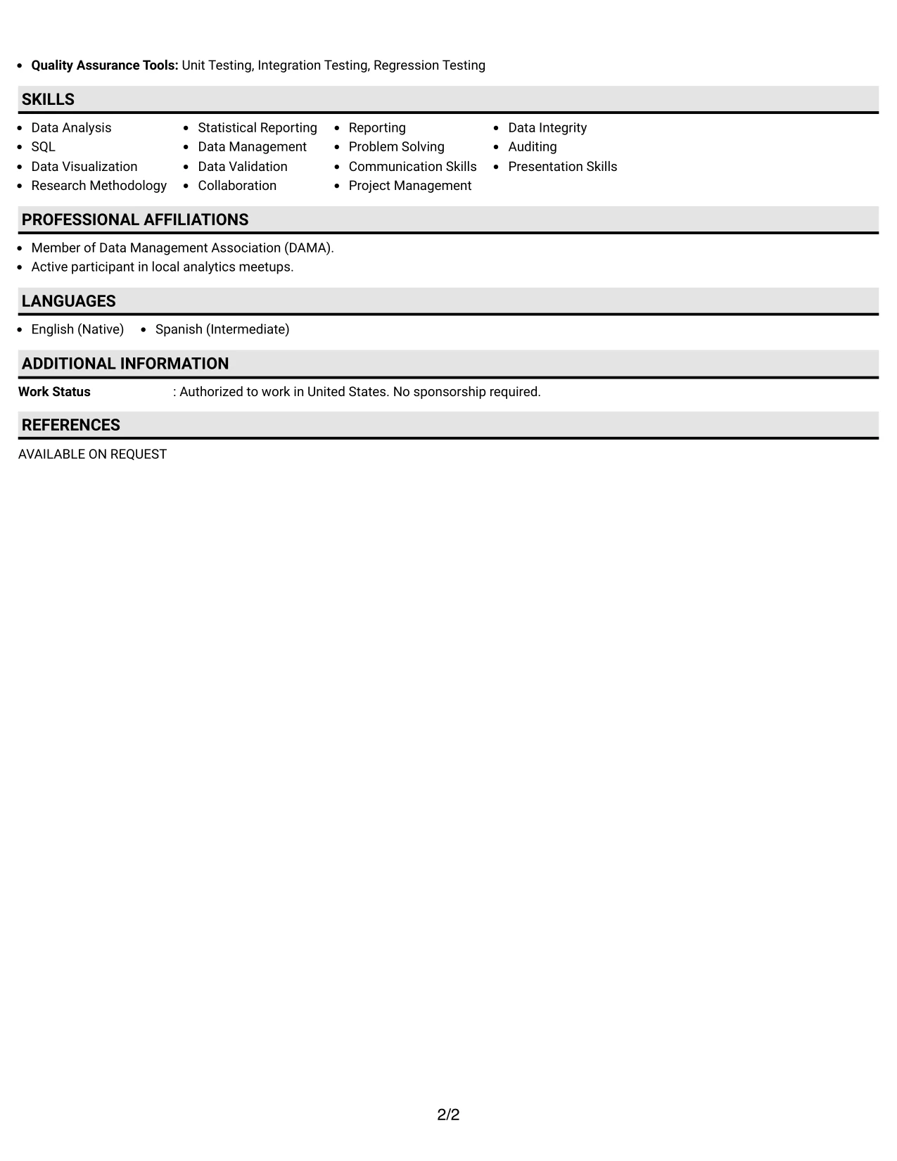 Resume Example Page 2