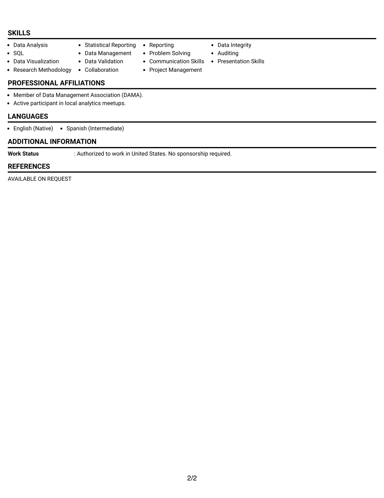 Resume Example Page 2