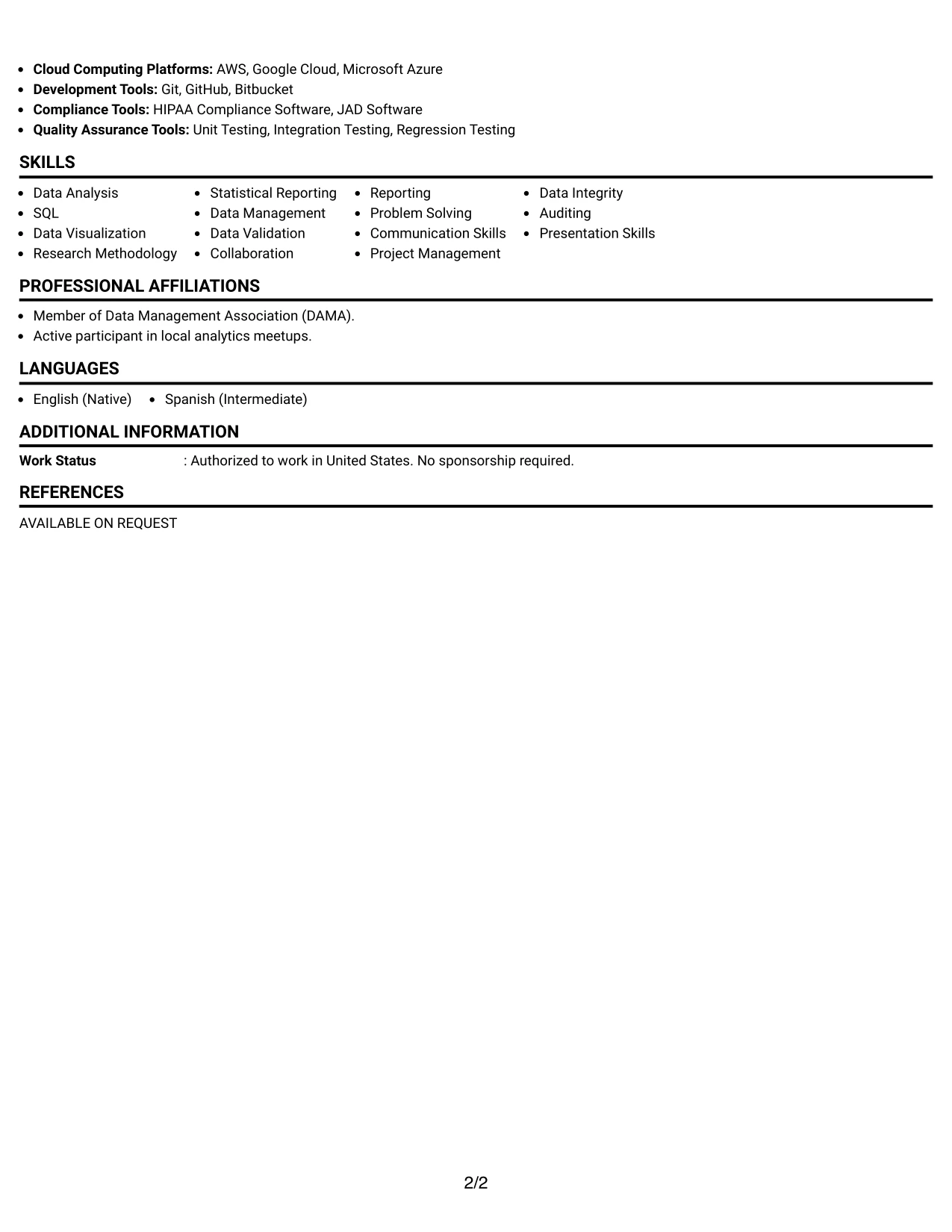 Resume Example Page 2
