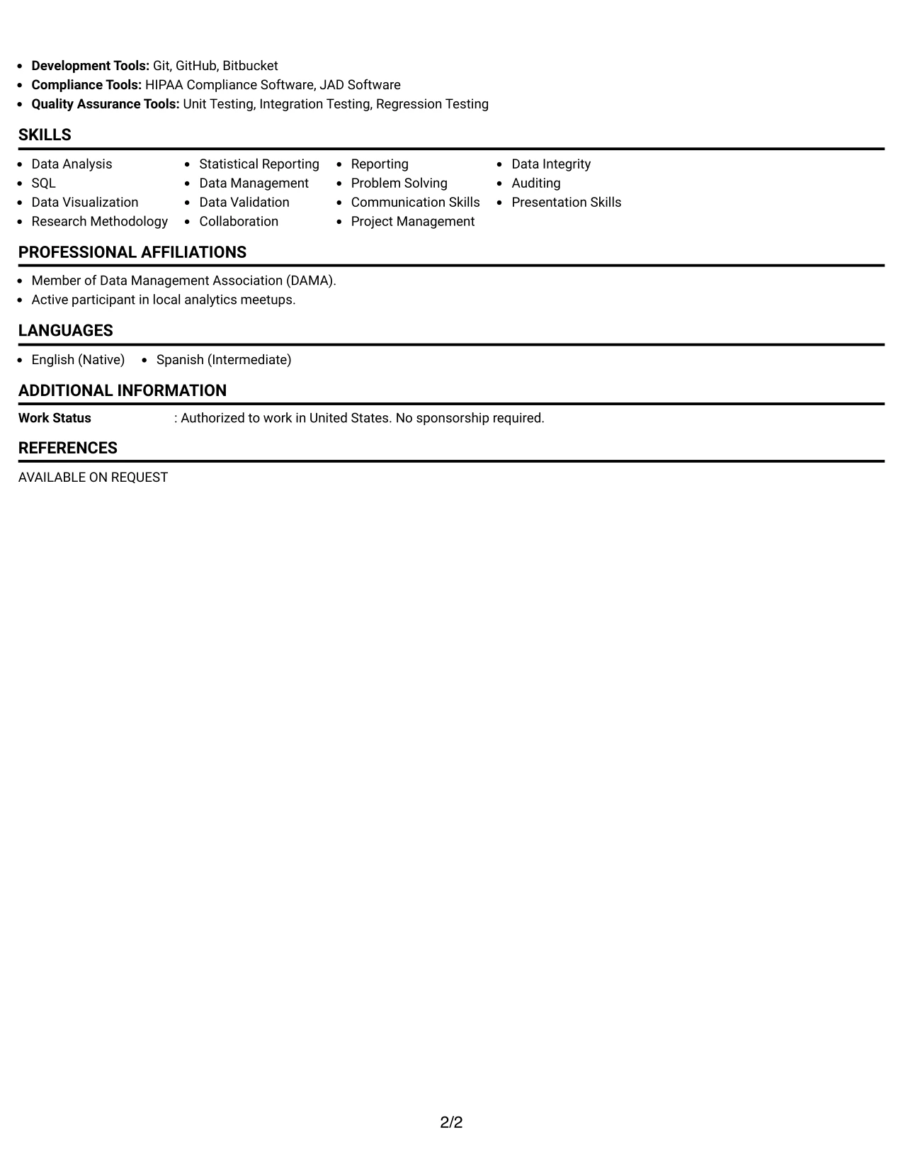 Resume Example Page 2