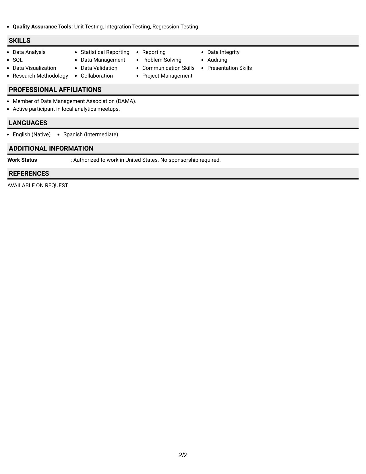 Resume Example Page 2