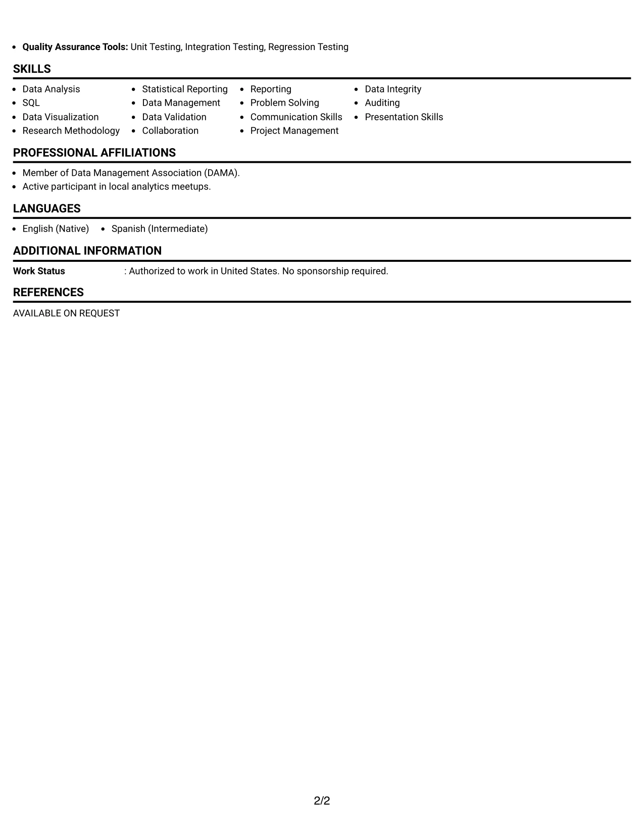 Resume Example Page 2