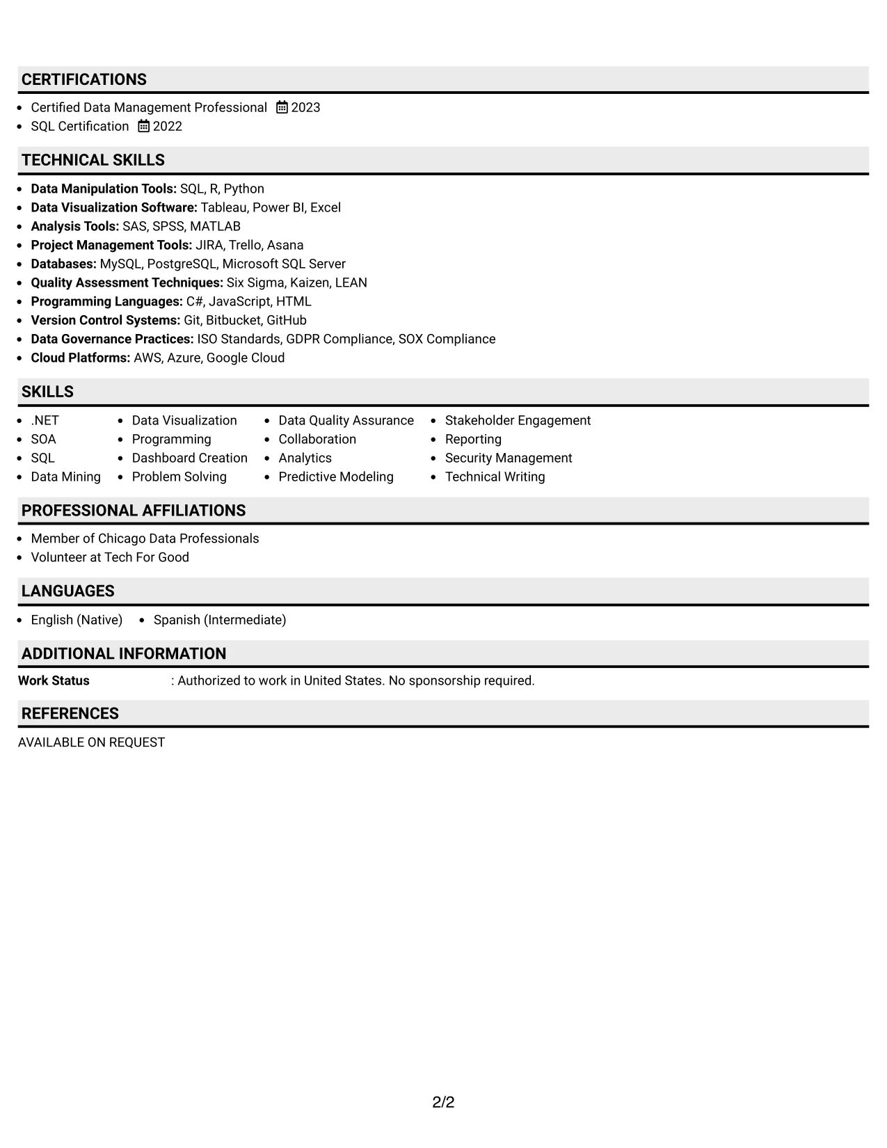 Resume Example Page 2
