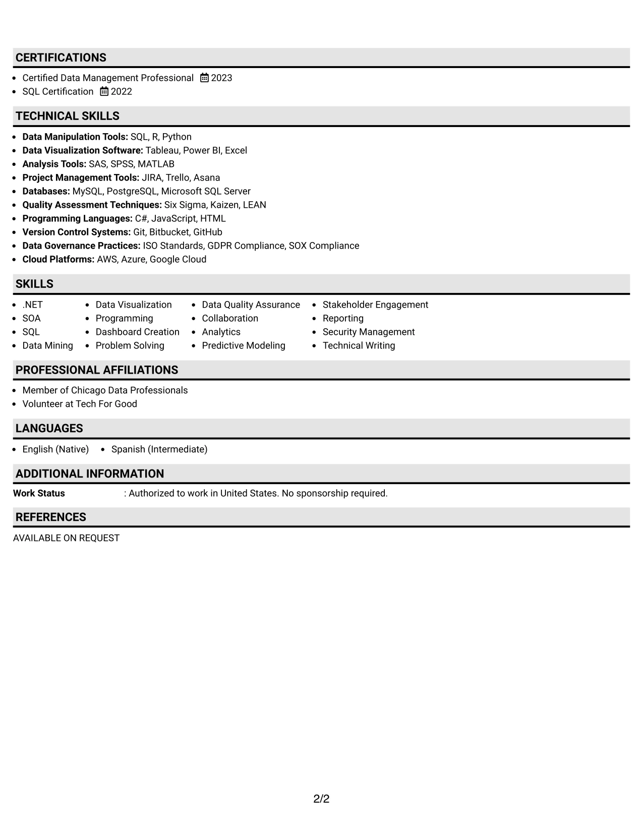 Resume Example Page 2