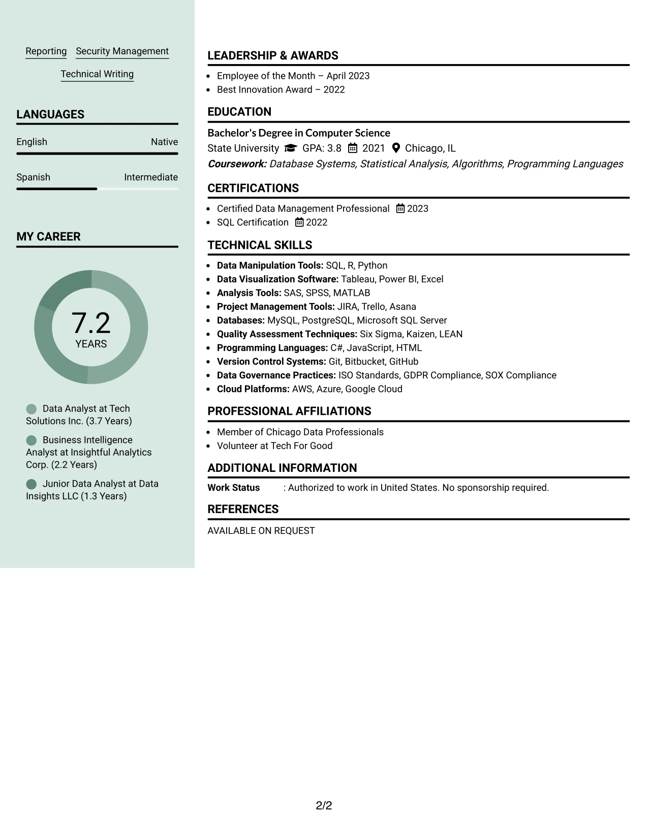 Resume Example Page 2
