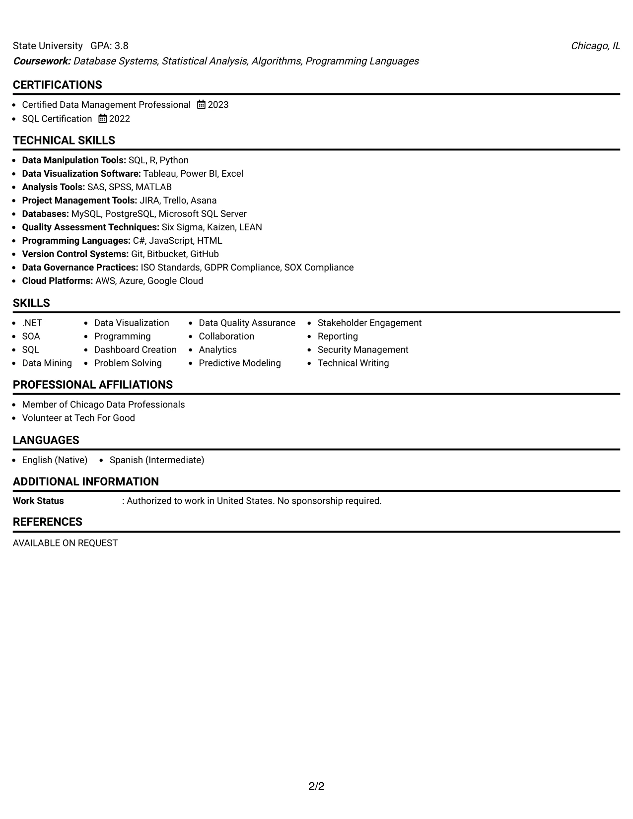 Resume Example Page 2