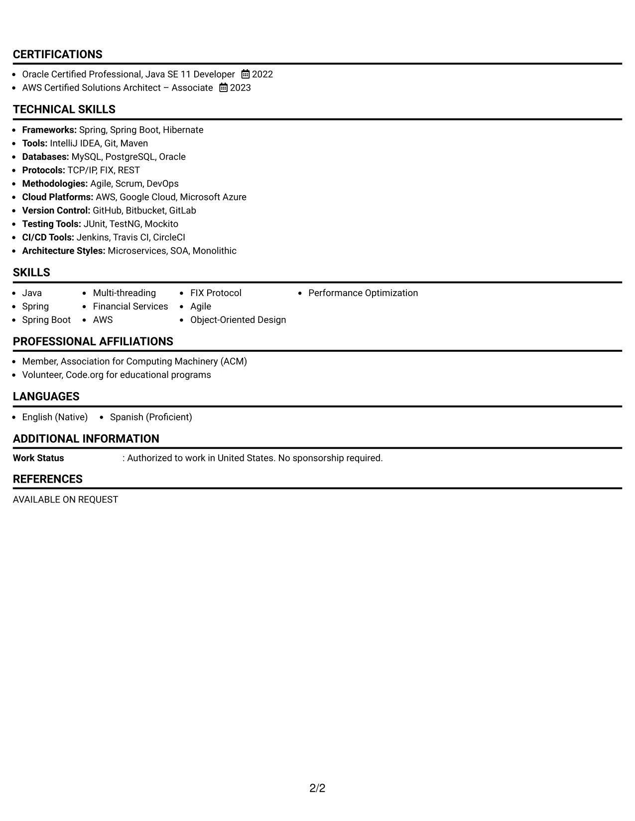Resume Example Page 2