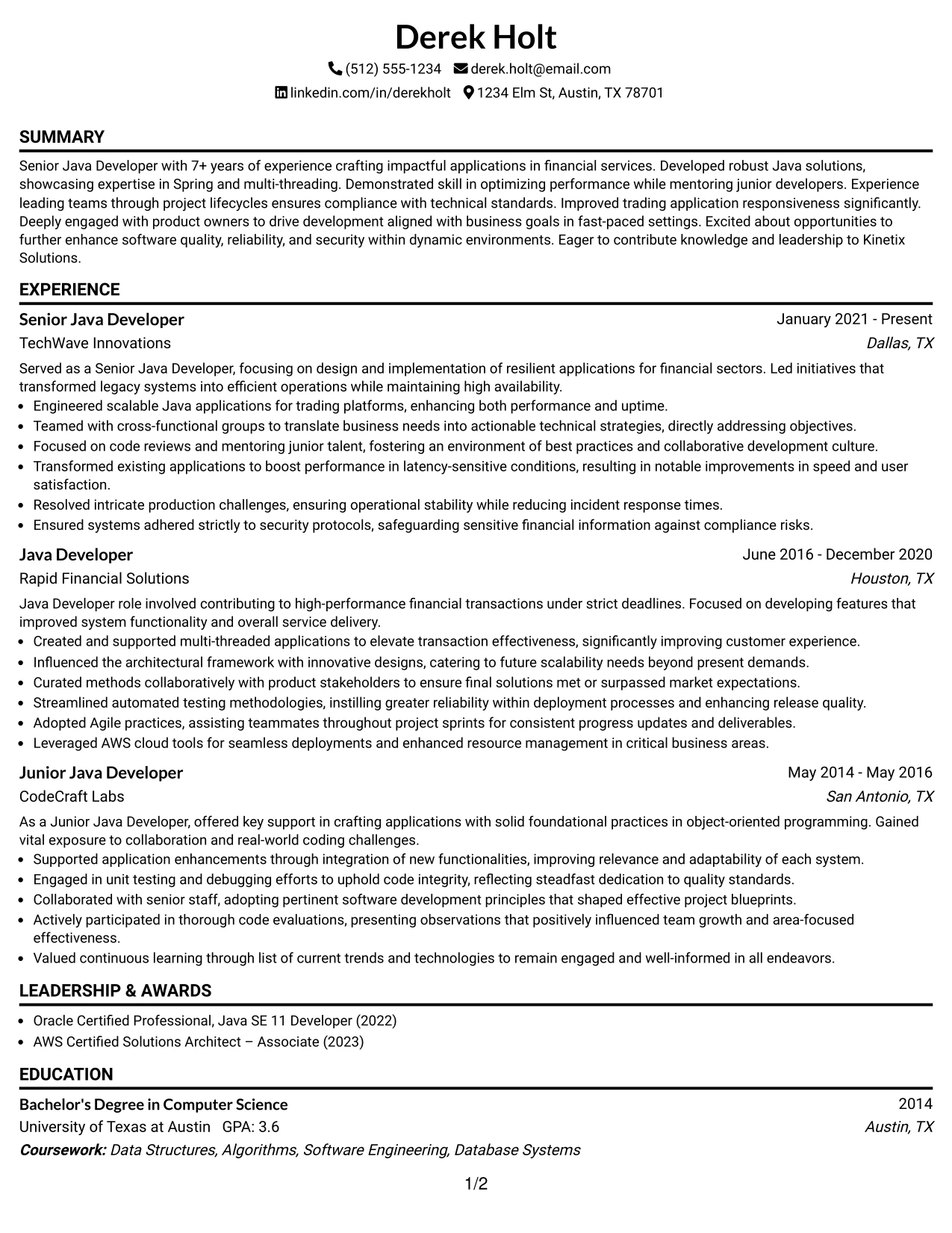Resume Example Page 1