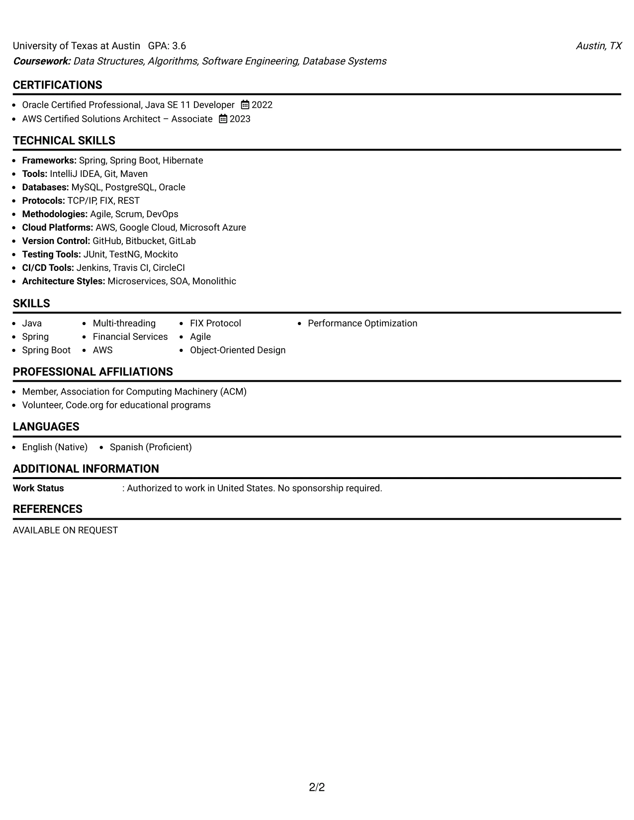 Resume Example Page 2