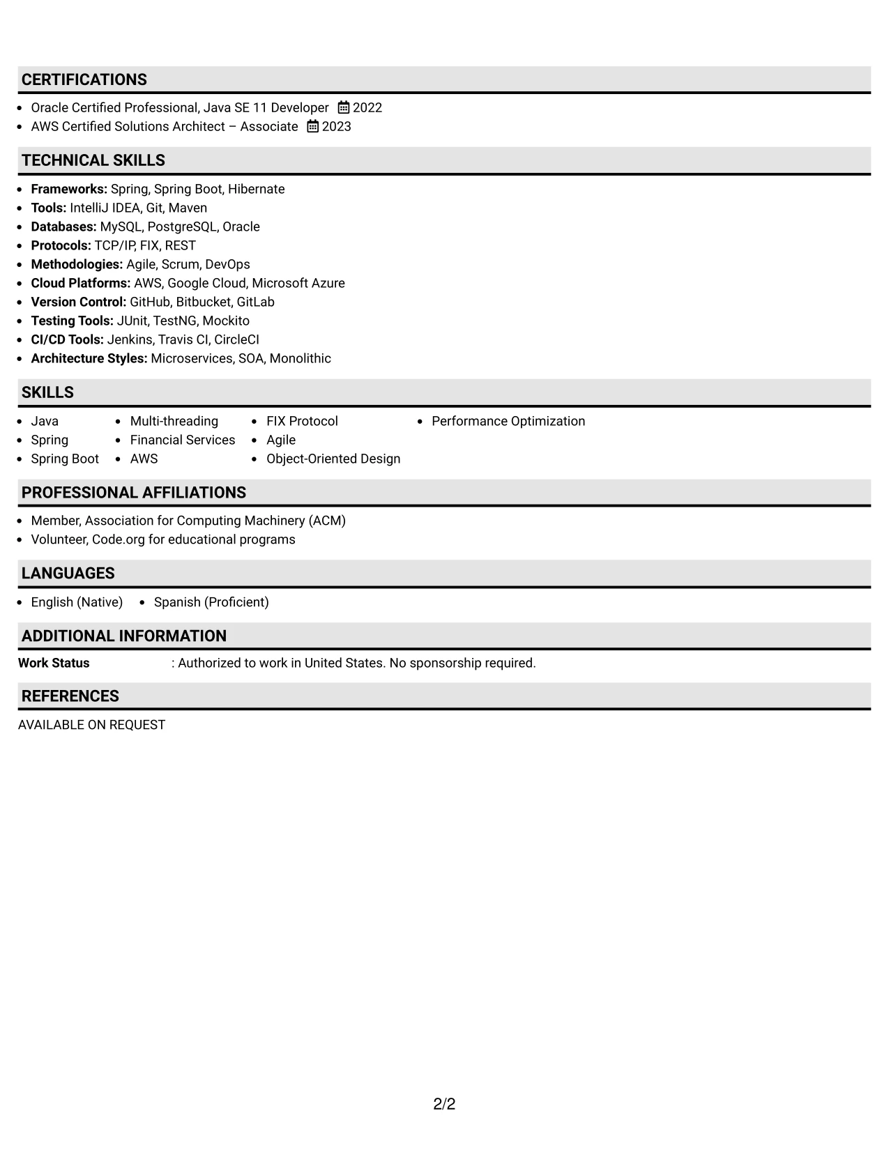 Resume Example Page 2