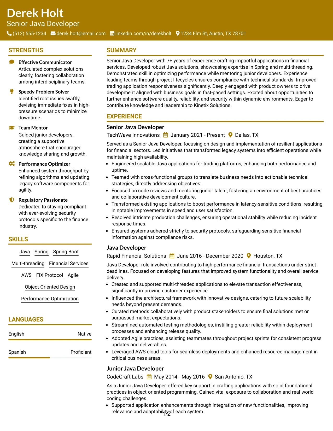 Resume Example Page 1
