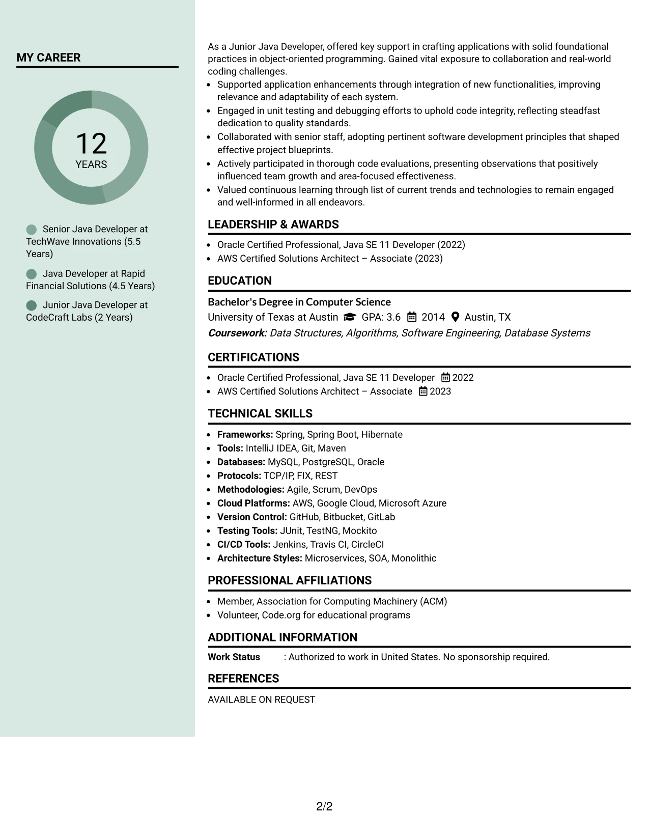 Resume Example Page 2