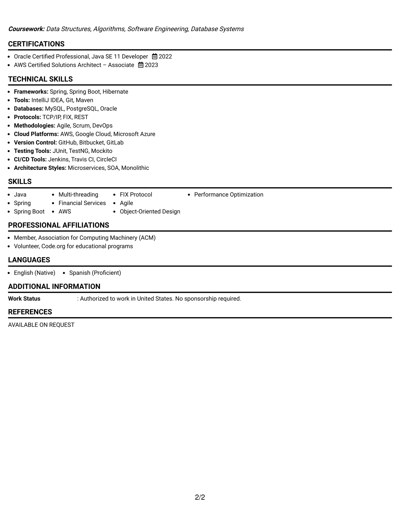 Resume Example Page 2