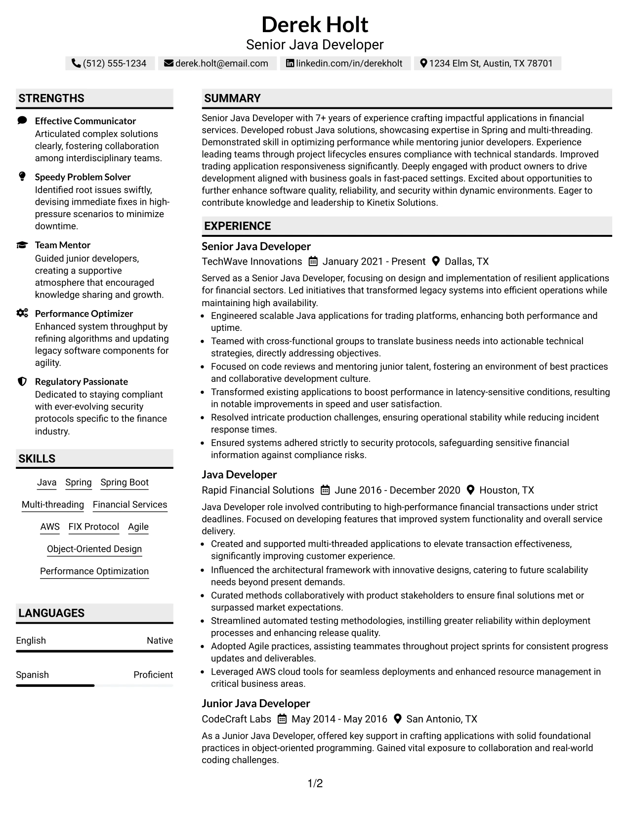 Resume Example Page 1