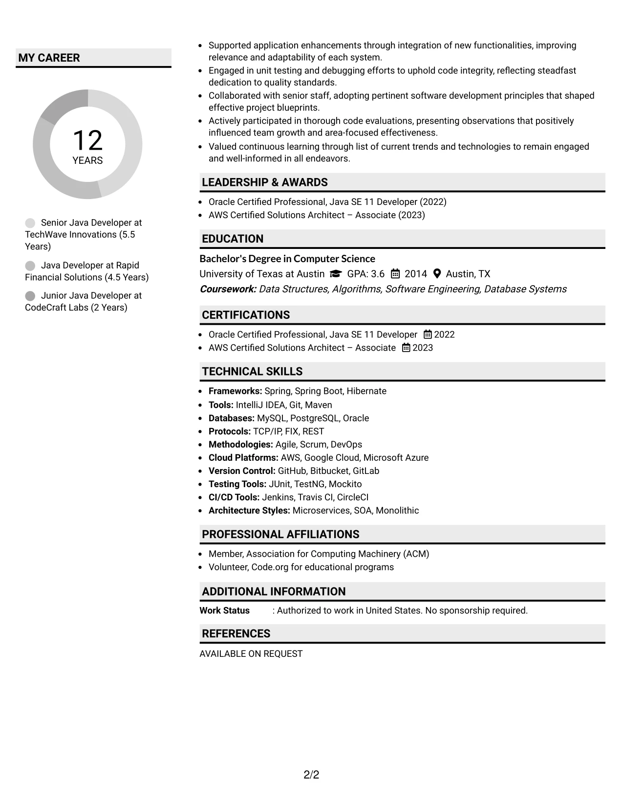 Resume Example Page 2