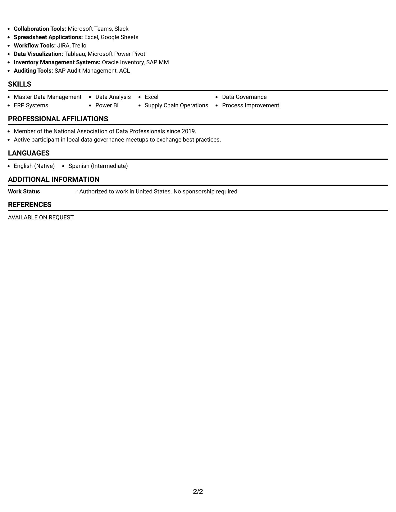 Resume Example Page 2