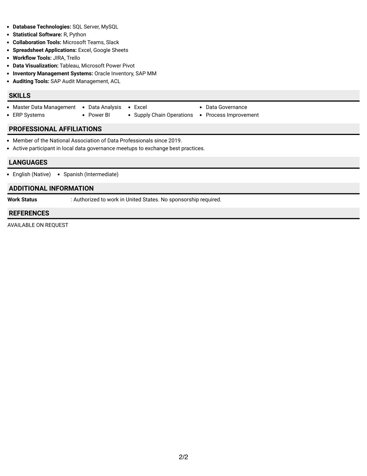 Resume Example Page 2