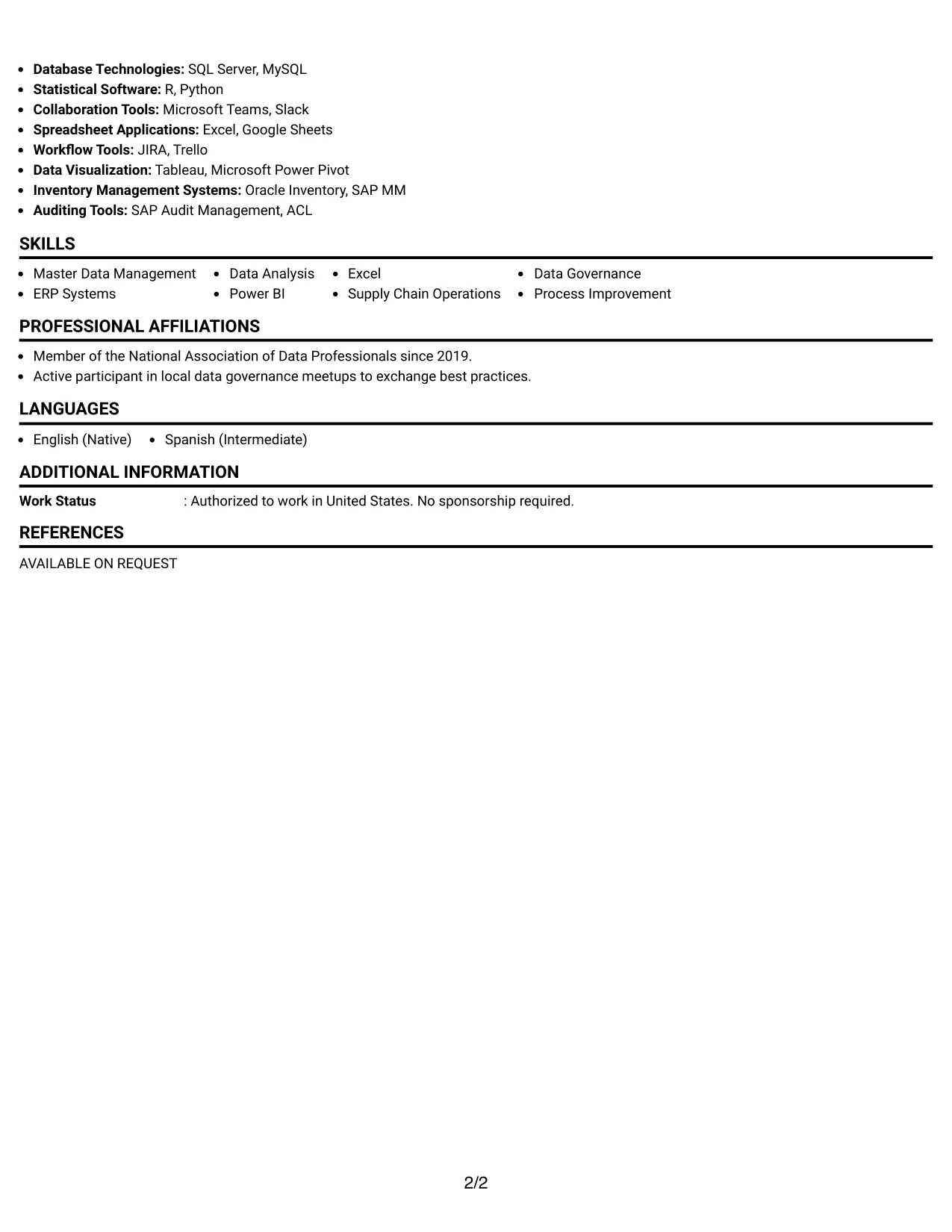 Resume Example Page 2