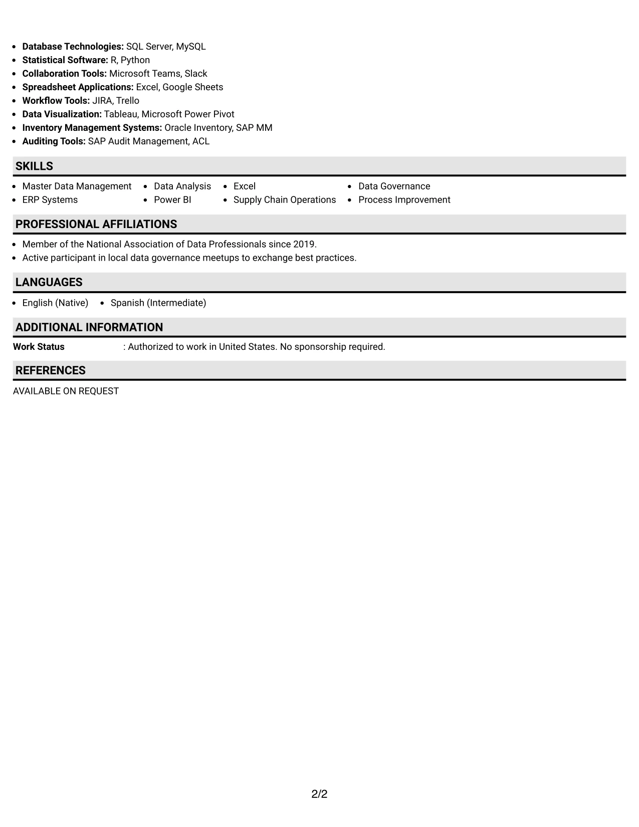 Resume Example Page 2
