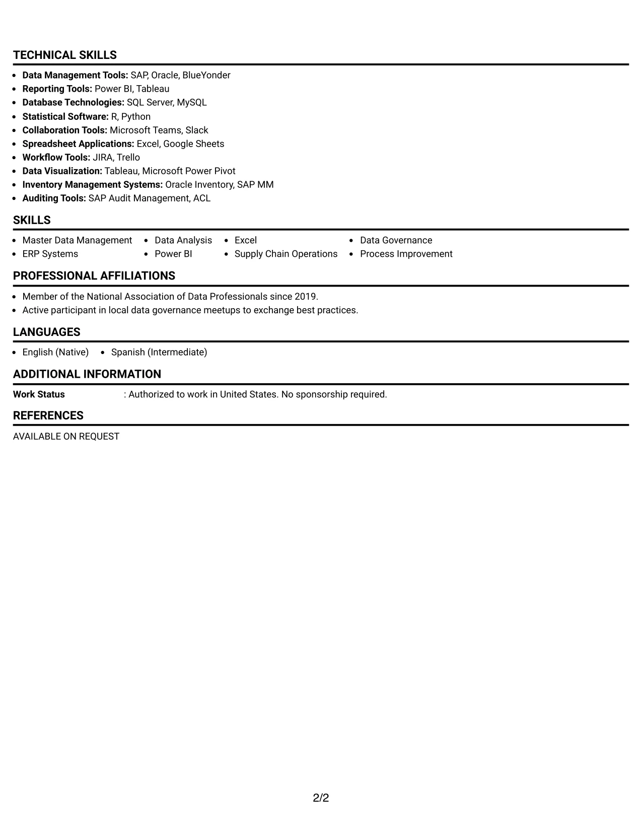Resume Example Page 2