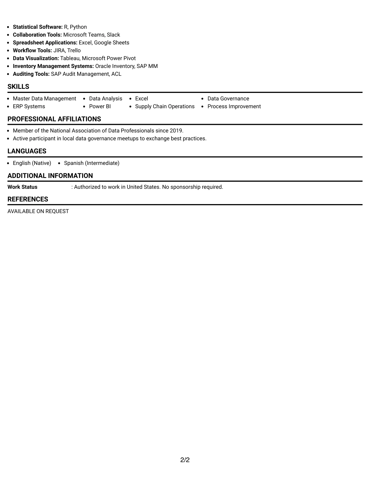 Resume Example Page 2