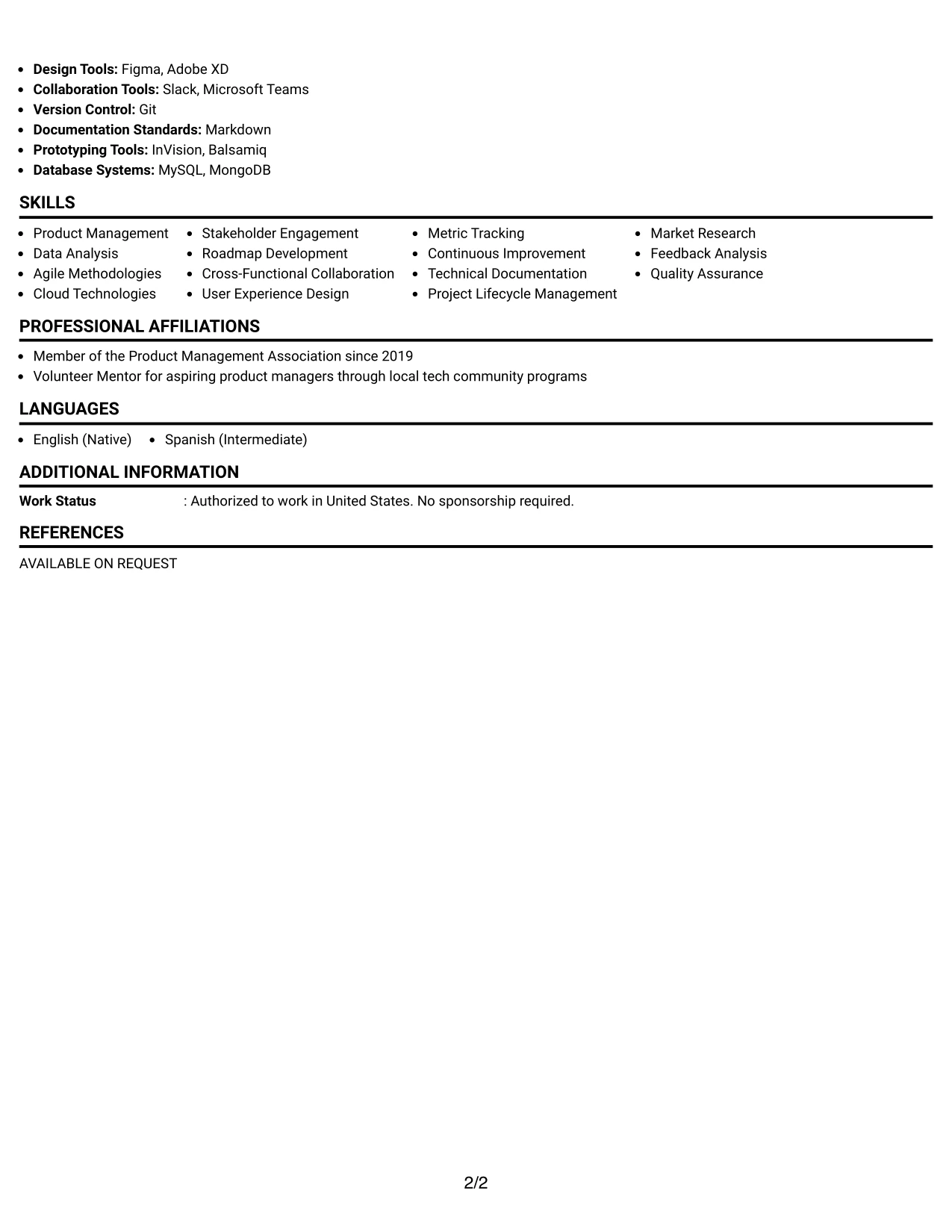 Resume Example Page 2