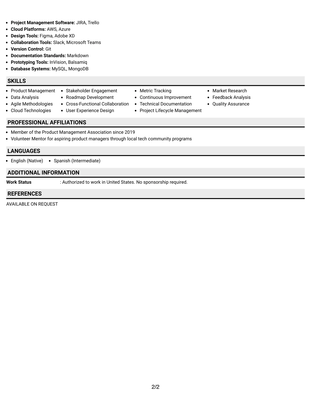 Resume Example Page 2